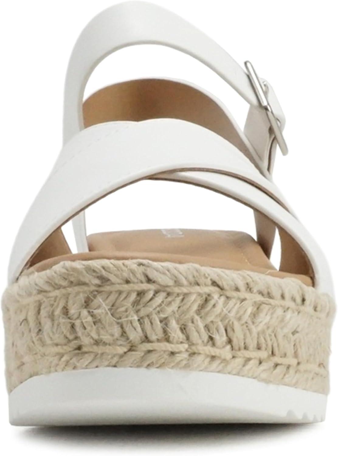 imageSoda FIRELY  Women Round Toe Crisscross Band Platform Espadrille Wedge Sandal with Adjustable Ankle StrapWhite Pu
