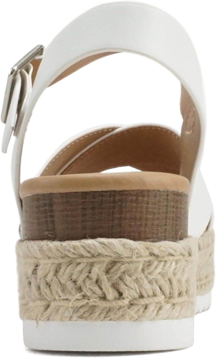 imageSoda FIRELY  Women Round Toe Crisscross Band Platform Espadrille Wedge Sandal with Adjustable Ankle StrapWhite Pu