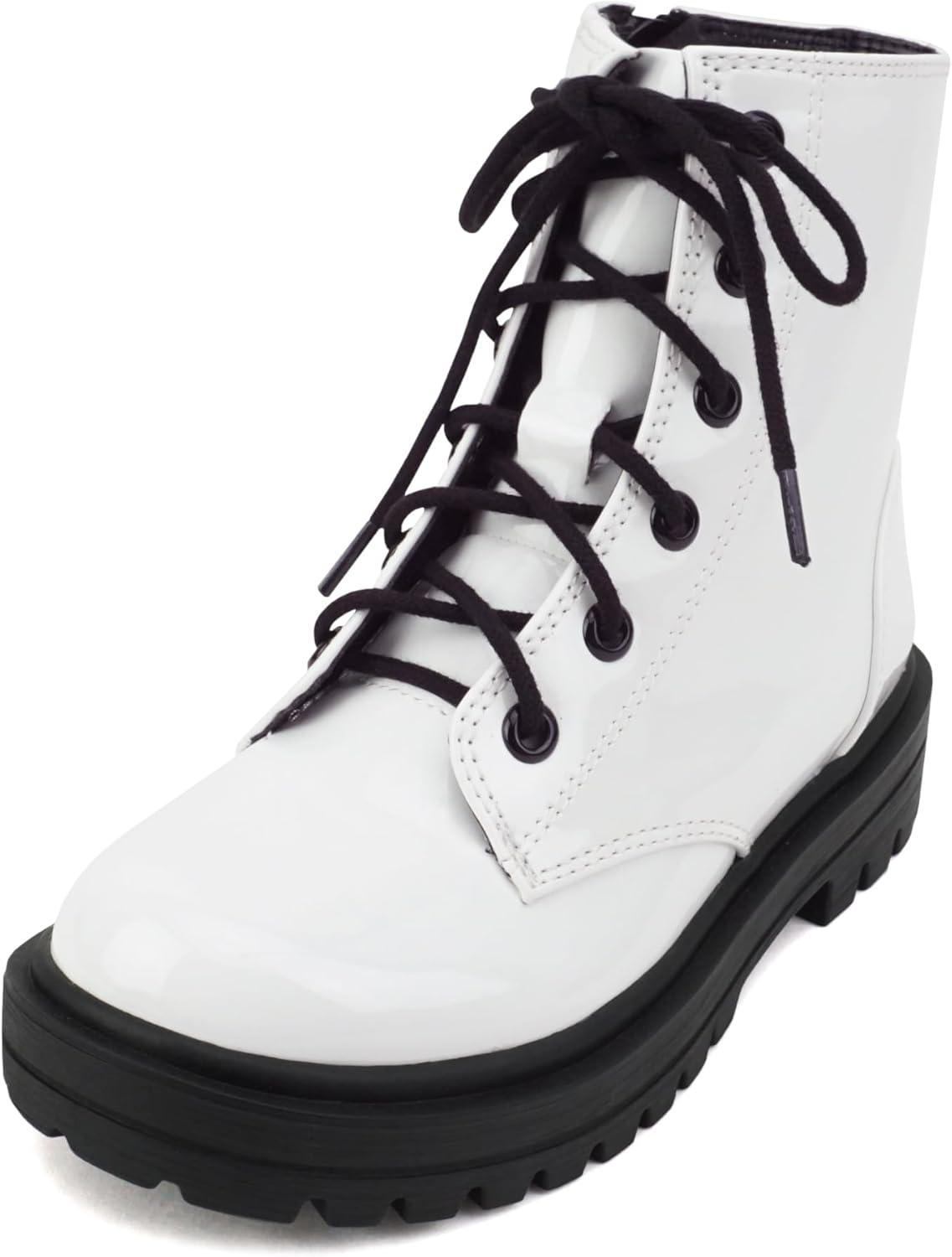 imageSoda FIRM2 KIDSCHILDRENGIRLS Lug Sole Fashion Combat Ankle Bootie Lace up wSide ZipperBlack Pu