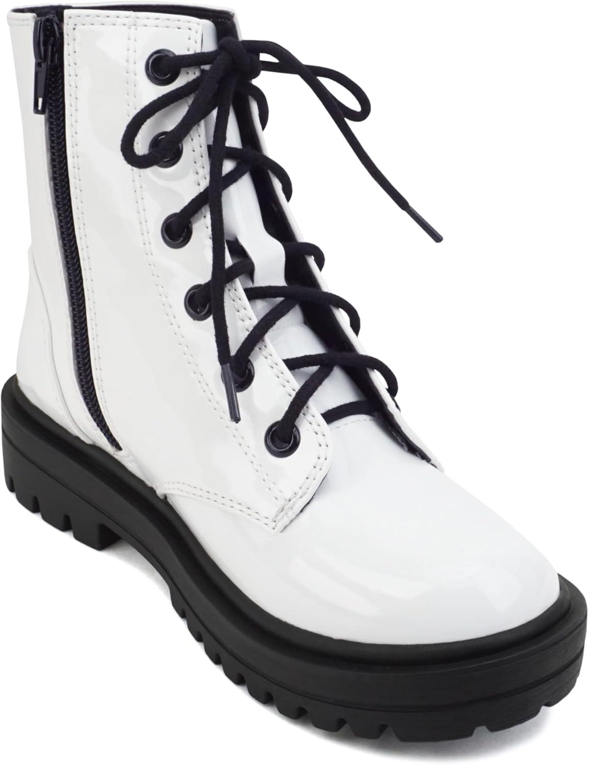 imageSoda FIRM2 KIDSCHILDRENGIRLS Lug Sole Fashion Combat Ankle Bootie Lace up wSide ZipperBlack Pu