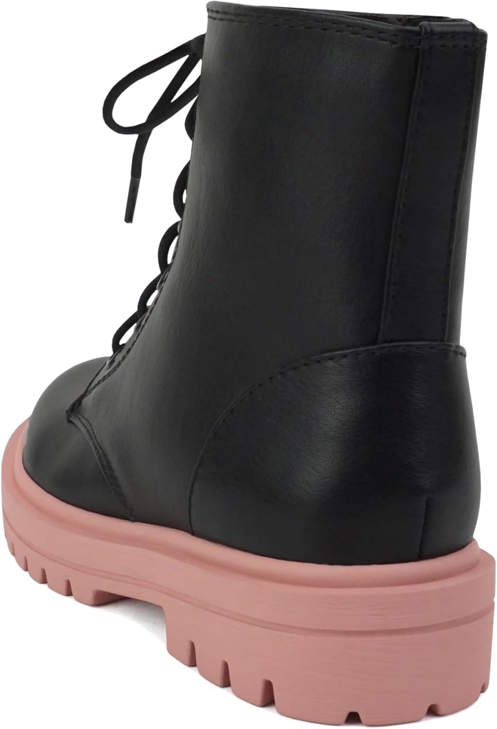 imageSoda FIRM2 KIDSCHILDRENGIRLS Lug Sole Fashion Combat Ankle Bootie Lace up wSide ZipperBlackDmauve