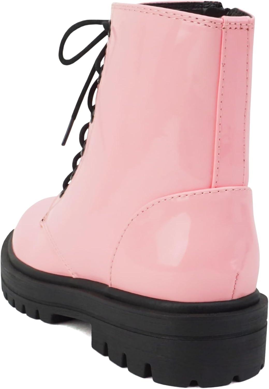 imageSoda FIRM2 KIDSCHILDRENGIRLS Lug Sole Fashion Combat Ankle Bootie Lace up wSide ZipperPink Patent