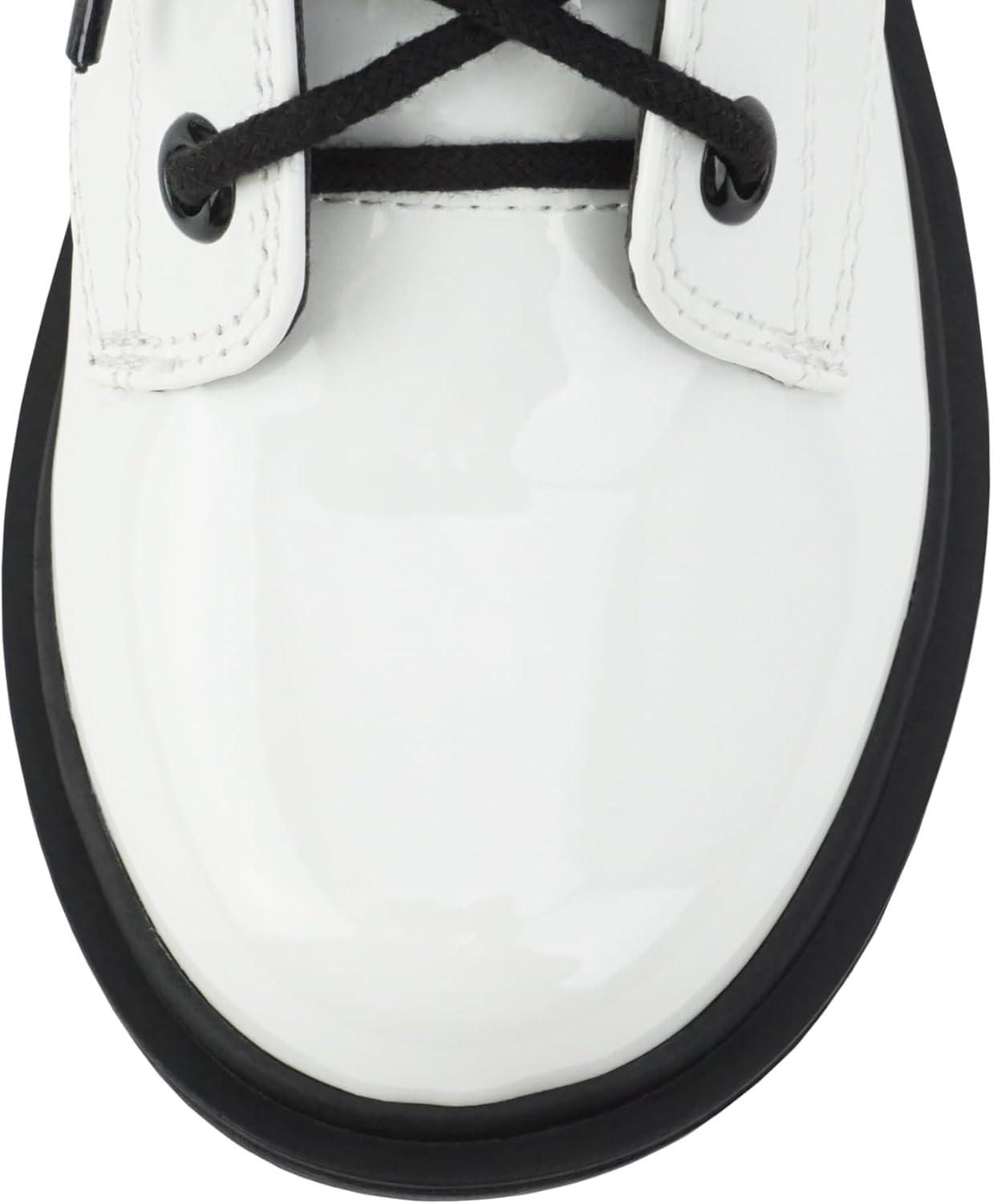 imageSoda FIRM2 KIDSCHILDRENGIRLS Lug Sole Fashion Combat Ankle Bootie Lace up wSide ZipperWhite PatentBlack