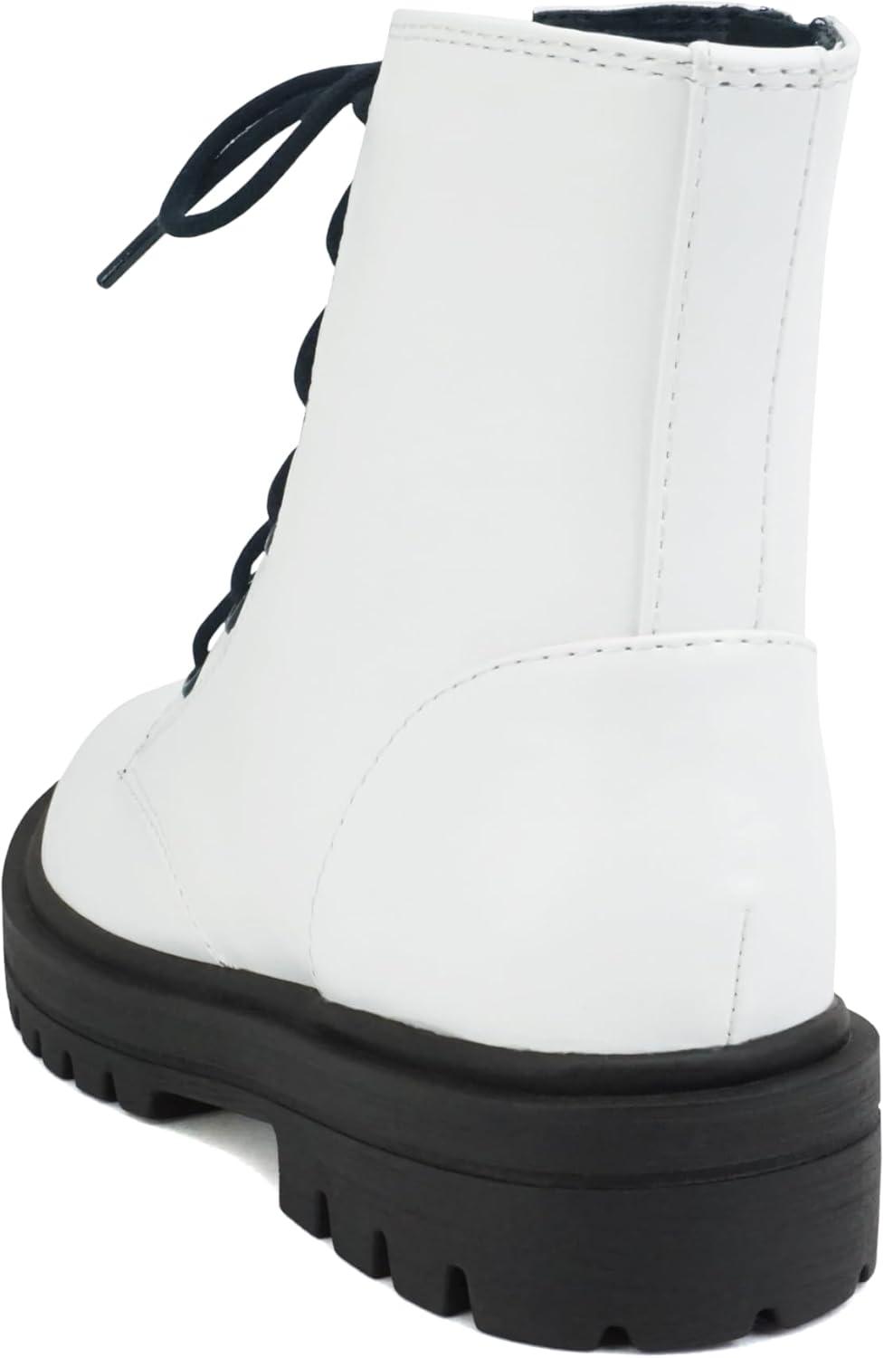 imageSoda FIRM2 KIDSCHILDRENGIRLS Lug Sole Fashion Combat Ankle Bootie Lace up wSide ZipperWhite PatentBlack