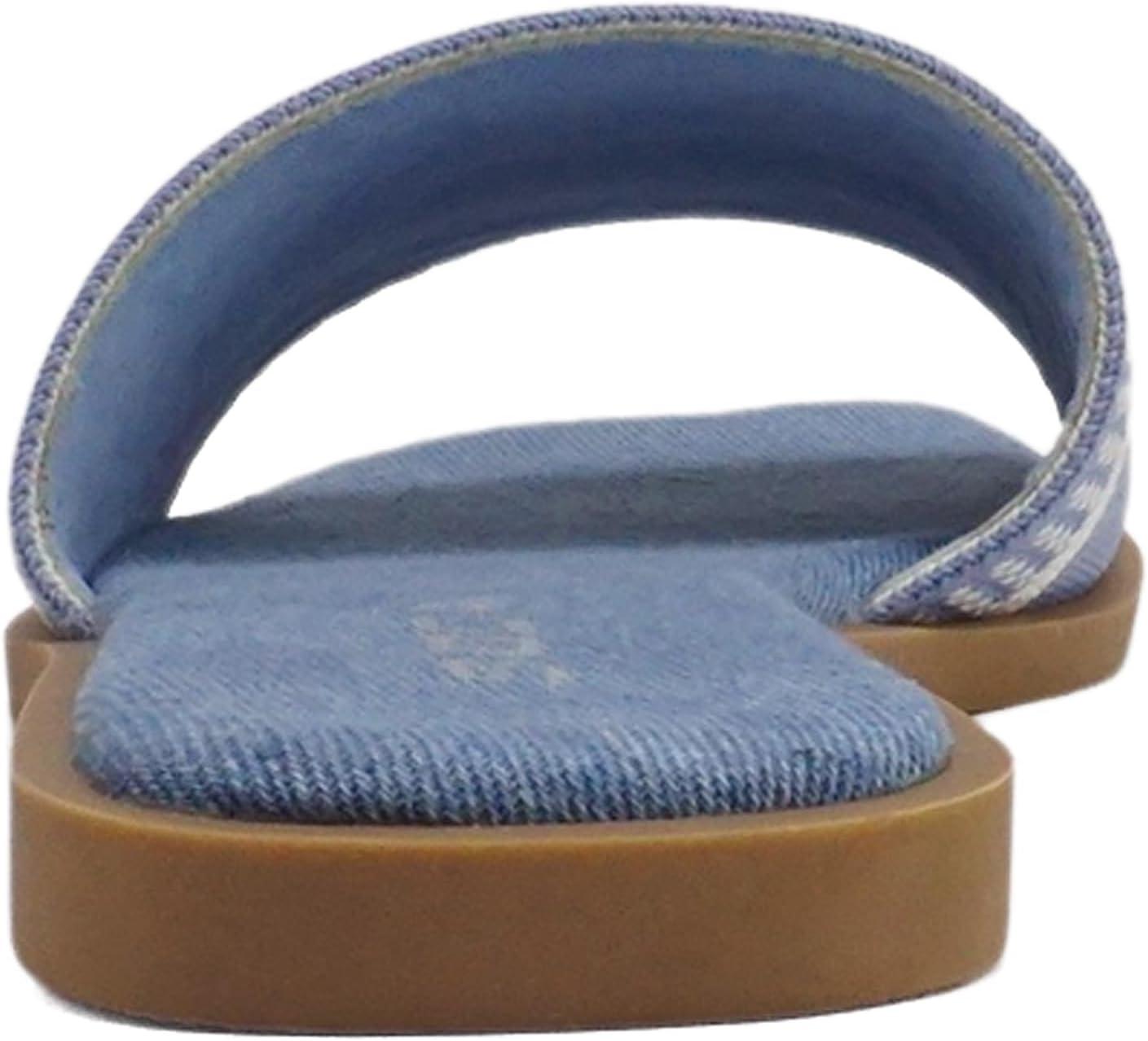 imageSoda FLAIR  Women Square Open Toe Single Embroider Band SlipOn Flat Summer Resort SandalBlueBone