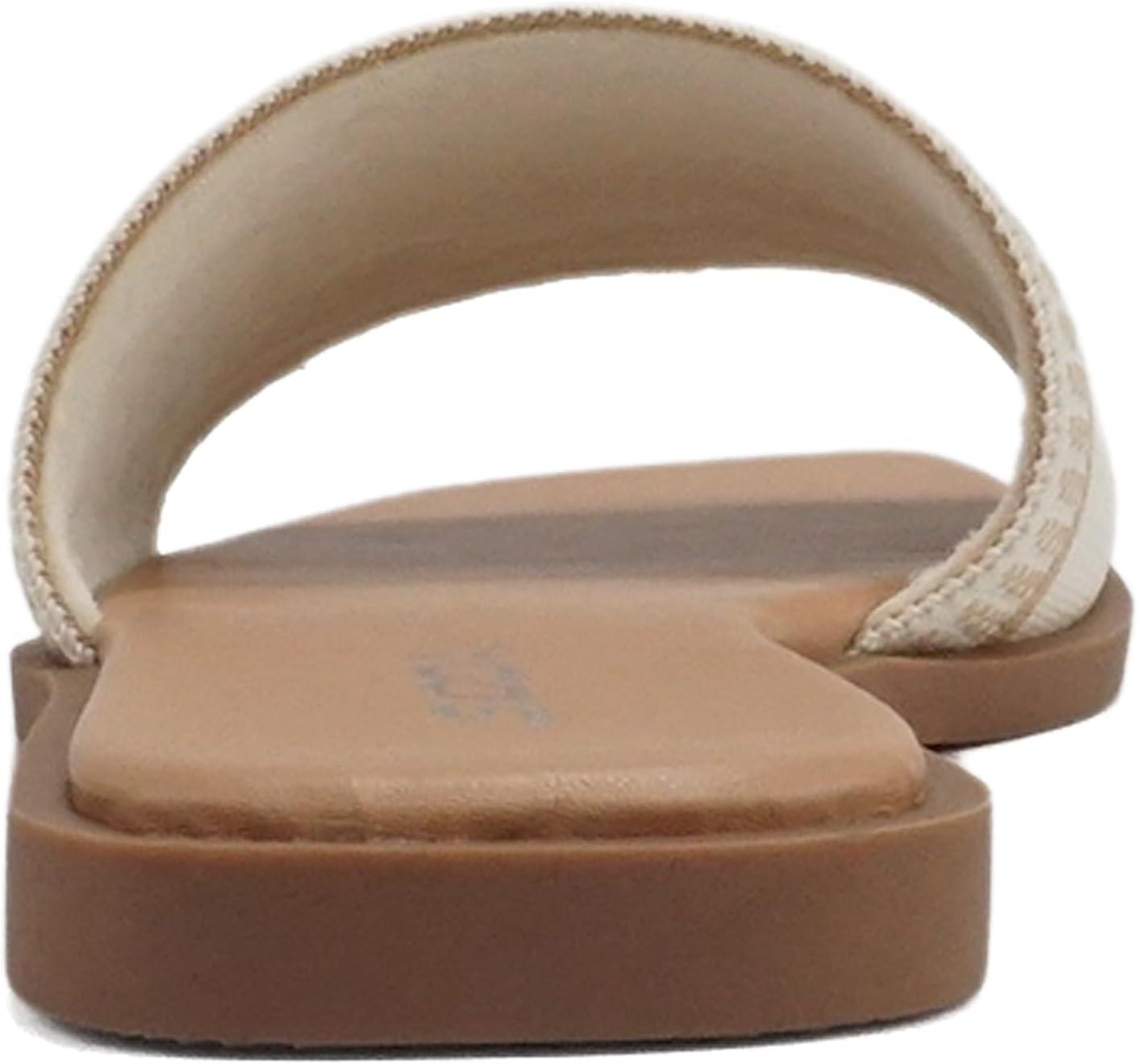 imageSoda FLAIR  Women Square Open Toe Single Embroider Band SlipOn Flat Summer Resort SandalBoneNatural