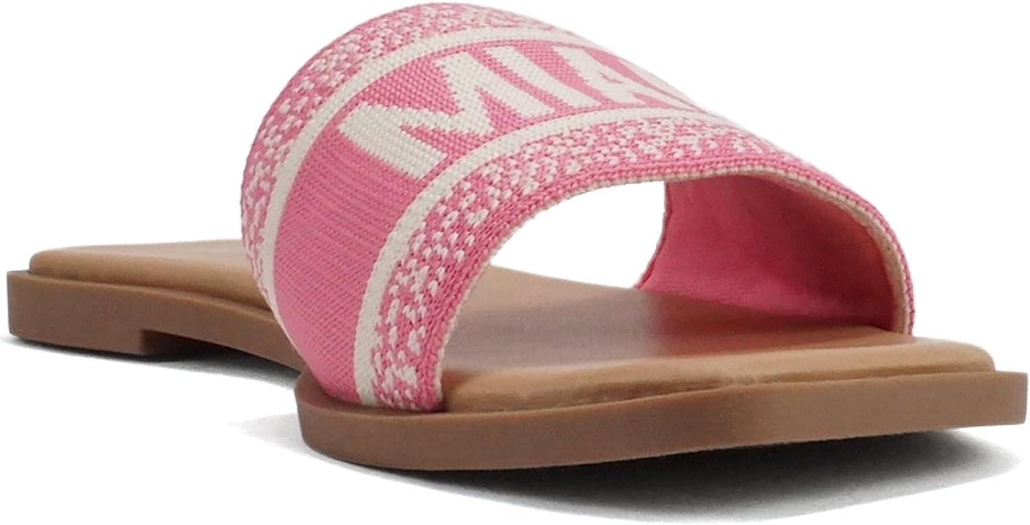 imageSoda FLAIR  Women Square Open Toe Single Embroider Band SlipOn Flat Summer Resort SandalPinkBone