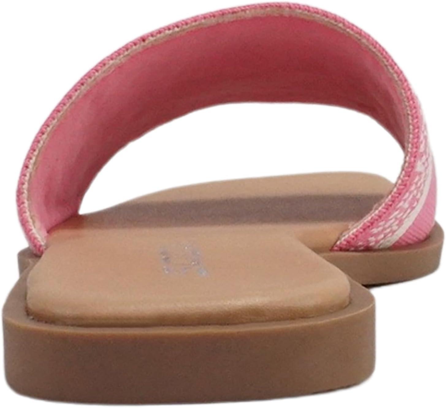 imageSoda FLAIR  Women Square Open Toe Single Embroider Band SlipOn Flat Summer Resort SandalPinkBone