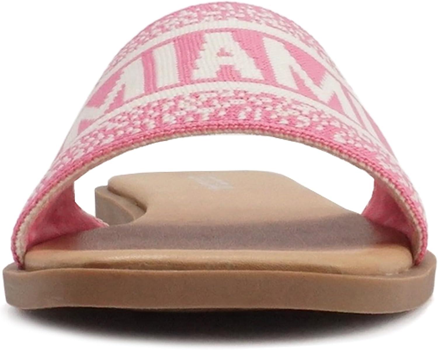 imageSoda FLAIR  Women Square Open Toe Single Embroider Band SlipOn Flat Summer Resort SandalPinkBone