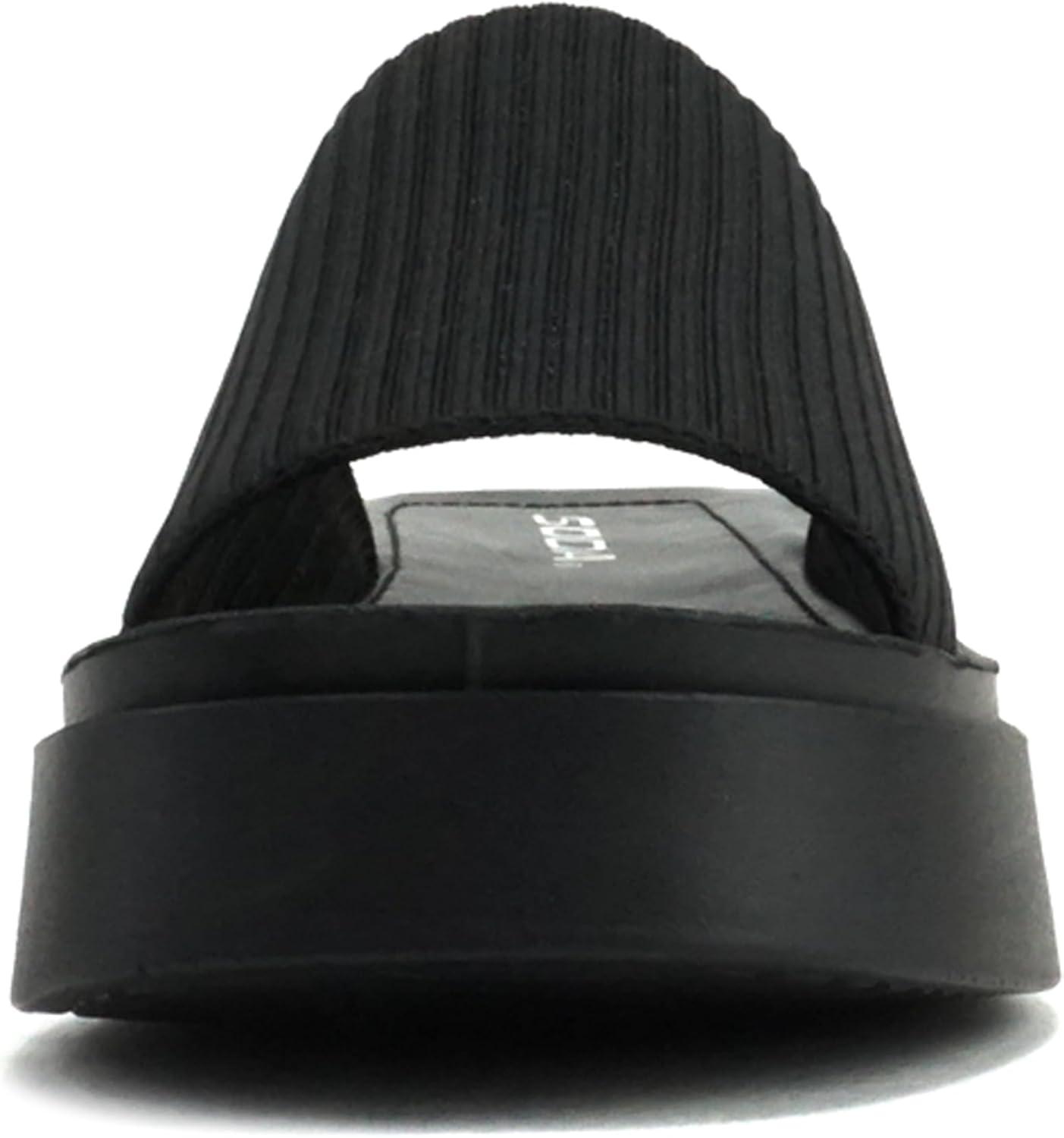 imageSoda Farley  Women Open Square Toe Elastic Upper Platform Slide SandalBlack Fabric