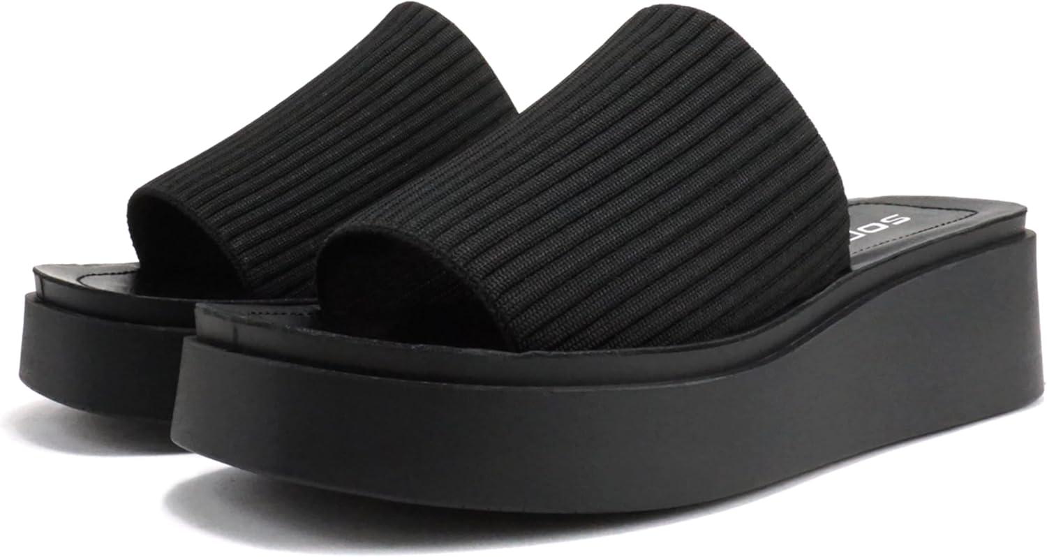 imageSoda Farley  Women Open Square Toe Elastic Upper Platform Slide SandalBlack Fabric