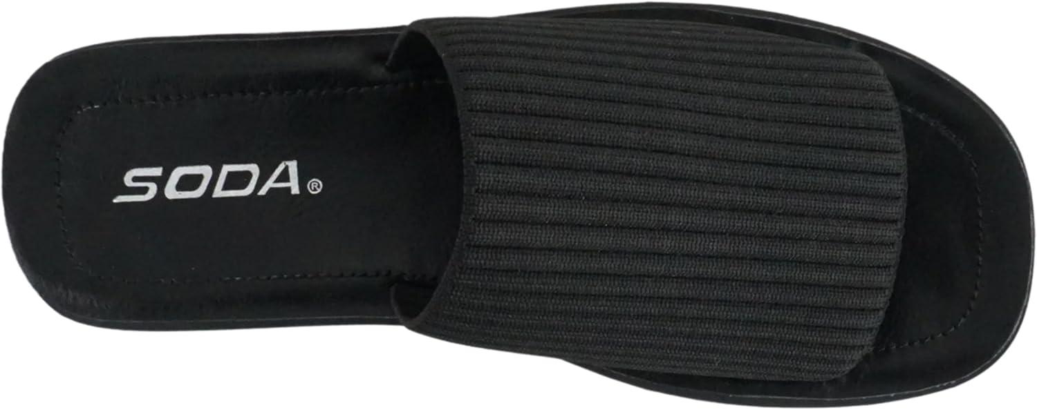imageSoda Farley  Women Open Square Toe Elastic Upper Platform Slide SandalBlack Fabric