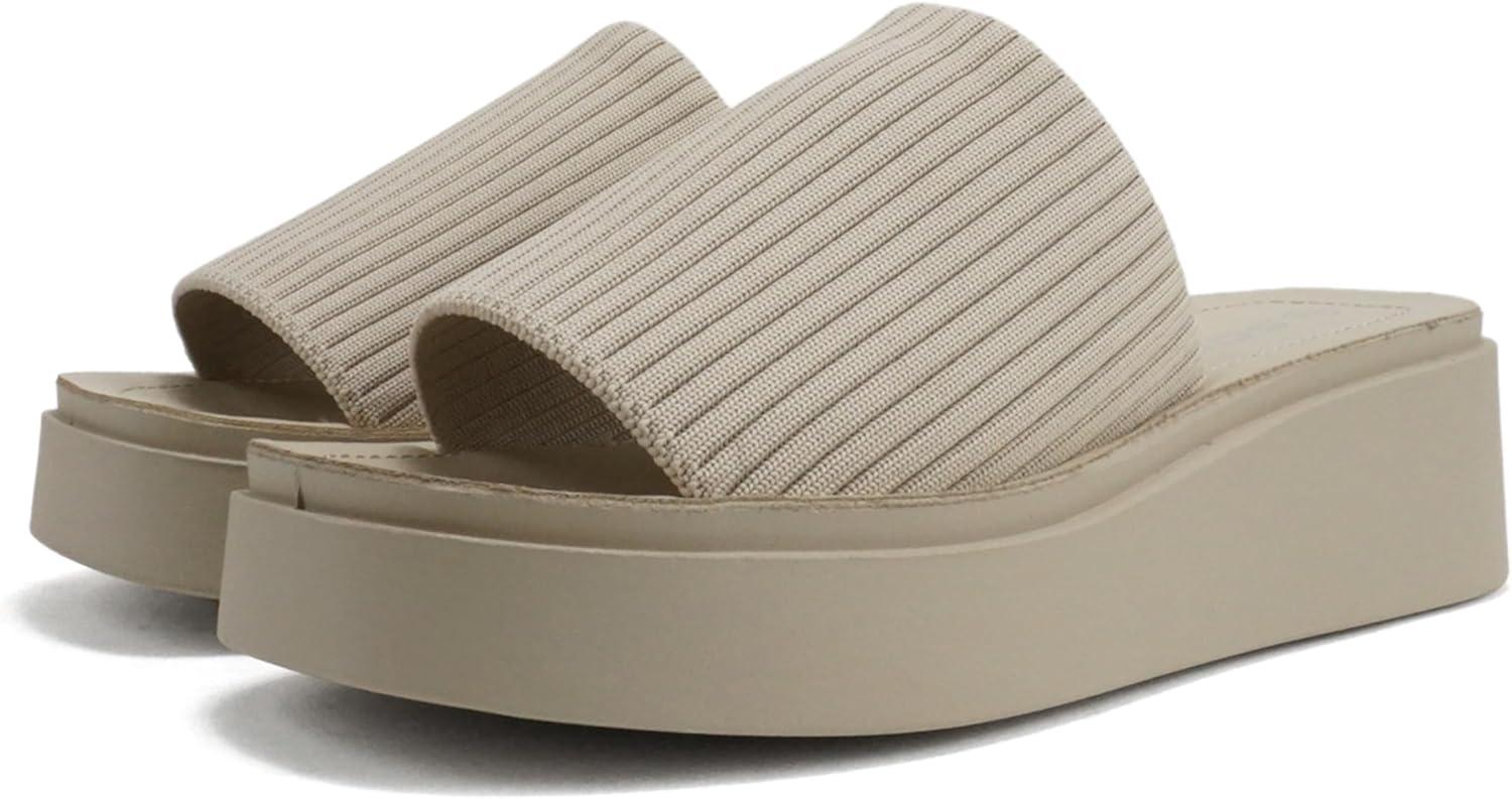 imageSoda Farley  Women Open Square Toe Elastic Upper Platform Slide SandalLight Nude Fabric