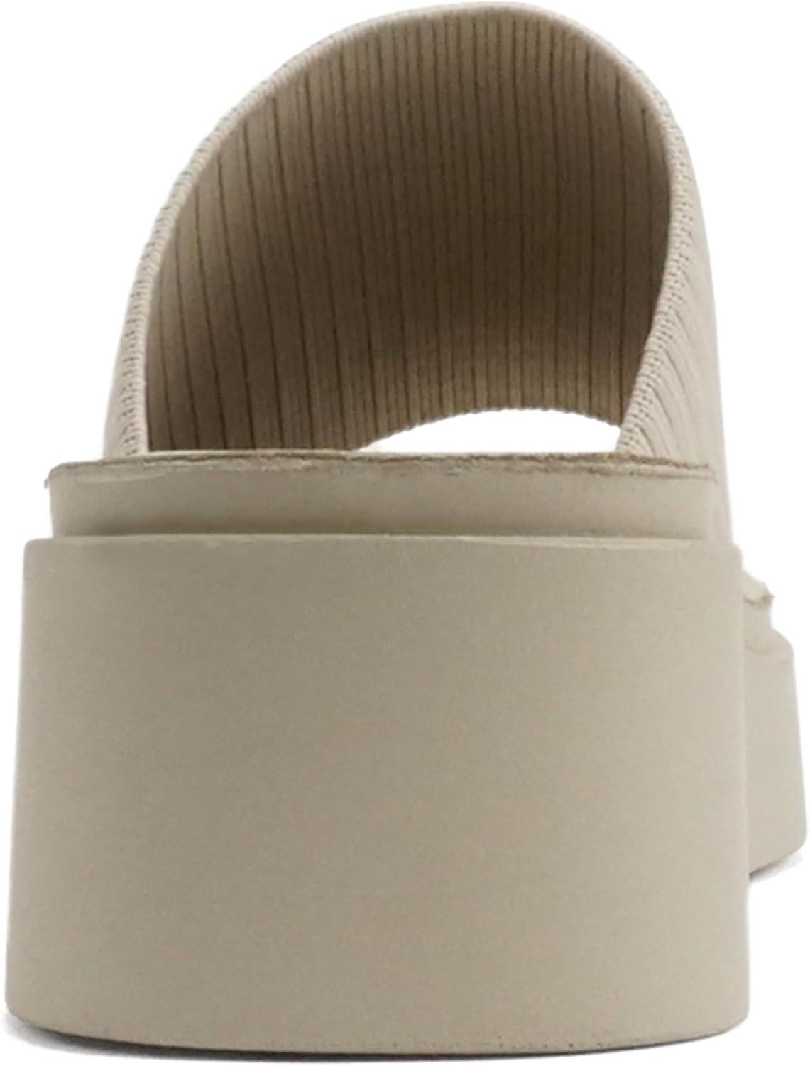 imageSoda Farley  Women Open Square Toe Elastic Upper Platform Slide SandalLight Nude Fabric