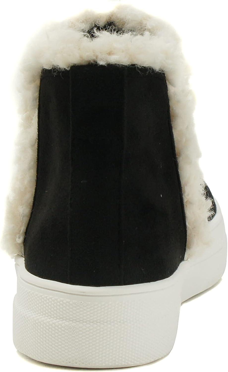 imageSoda Figure Womens Faux Fur Trim Fashion High Top Slip On Sneaker BootieBlack