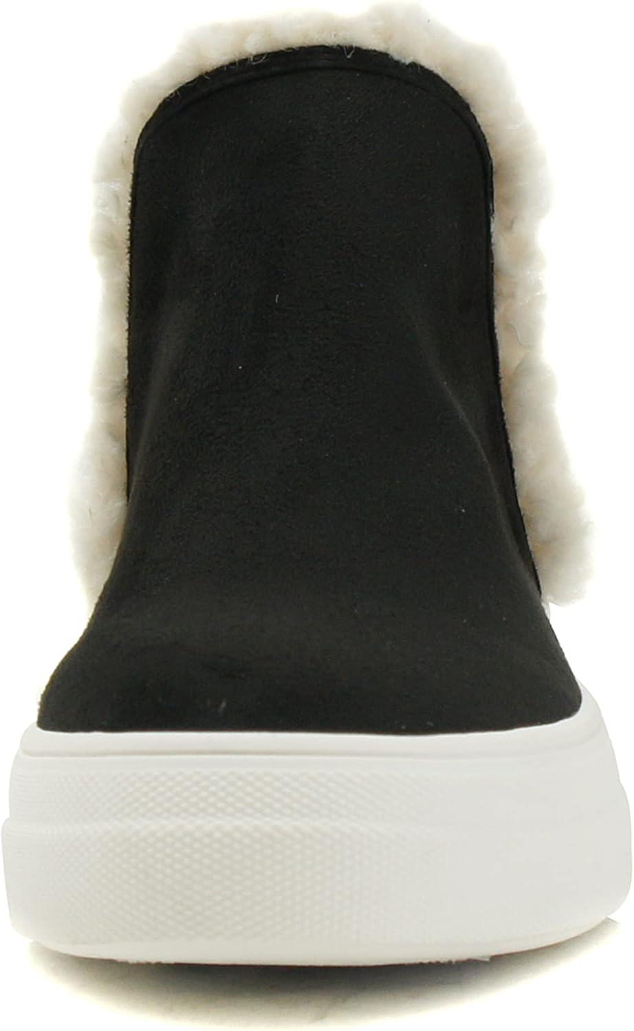 imageSoda Figure Womens Faux Fur Trim Fashion High Top Slip On Sneaker BootieBlack