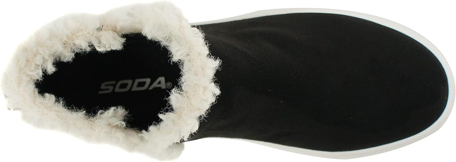 imageSoda Figure Womens Faux Fur Trim Fashion High Top Slip On Sneaker BootieBlack