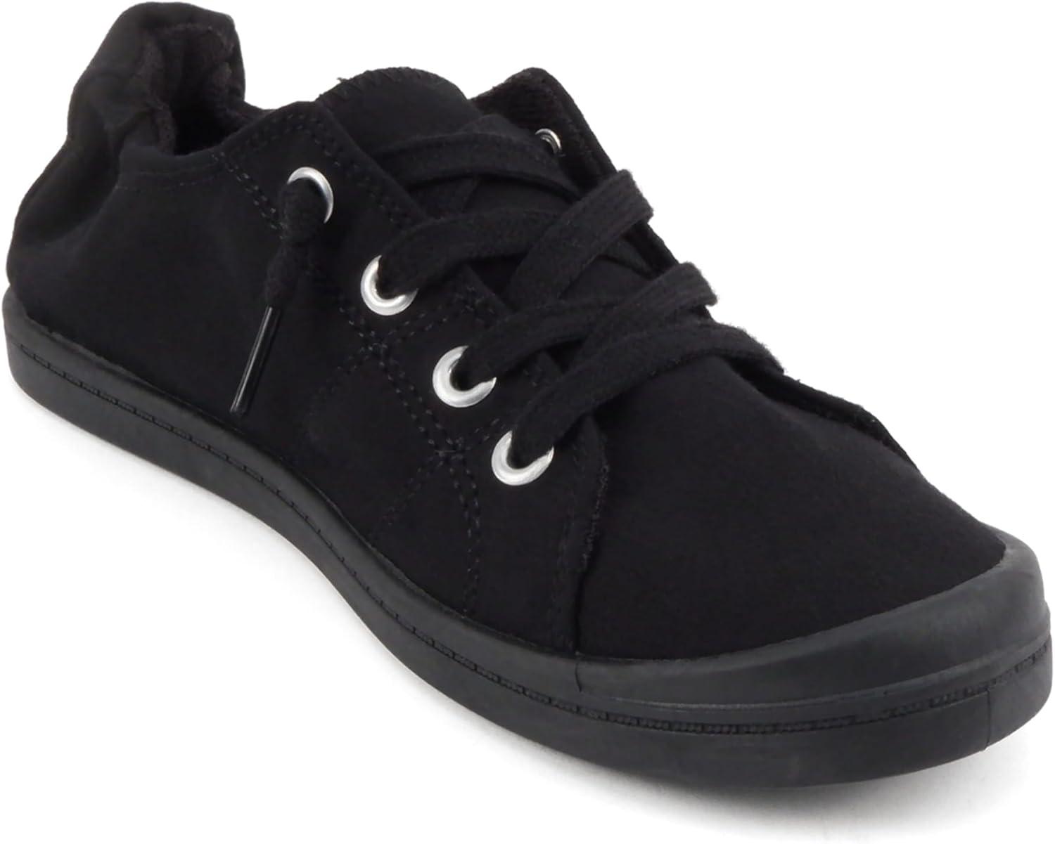 imageSoda Flat Women Shoes Linen Canvas Slip On Sneakers Lace Up Style Loafers ZigSAll Black