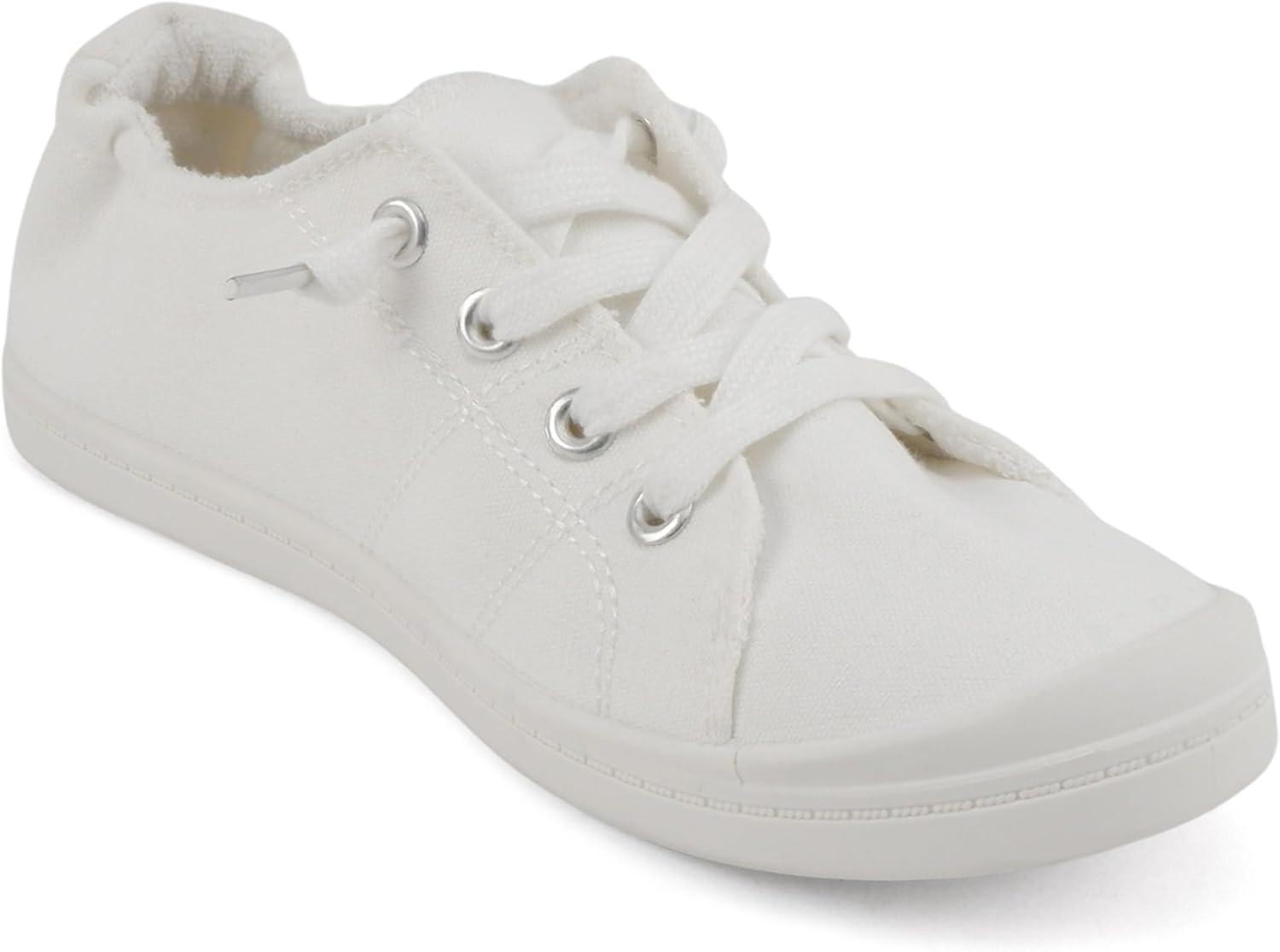imageSoda Flat Women Shoes Linen Canvas Slip On Sneakers Lace Up Style Loafers ZigSAll White