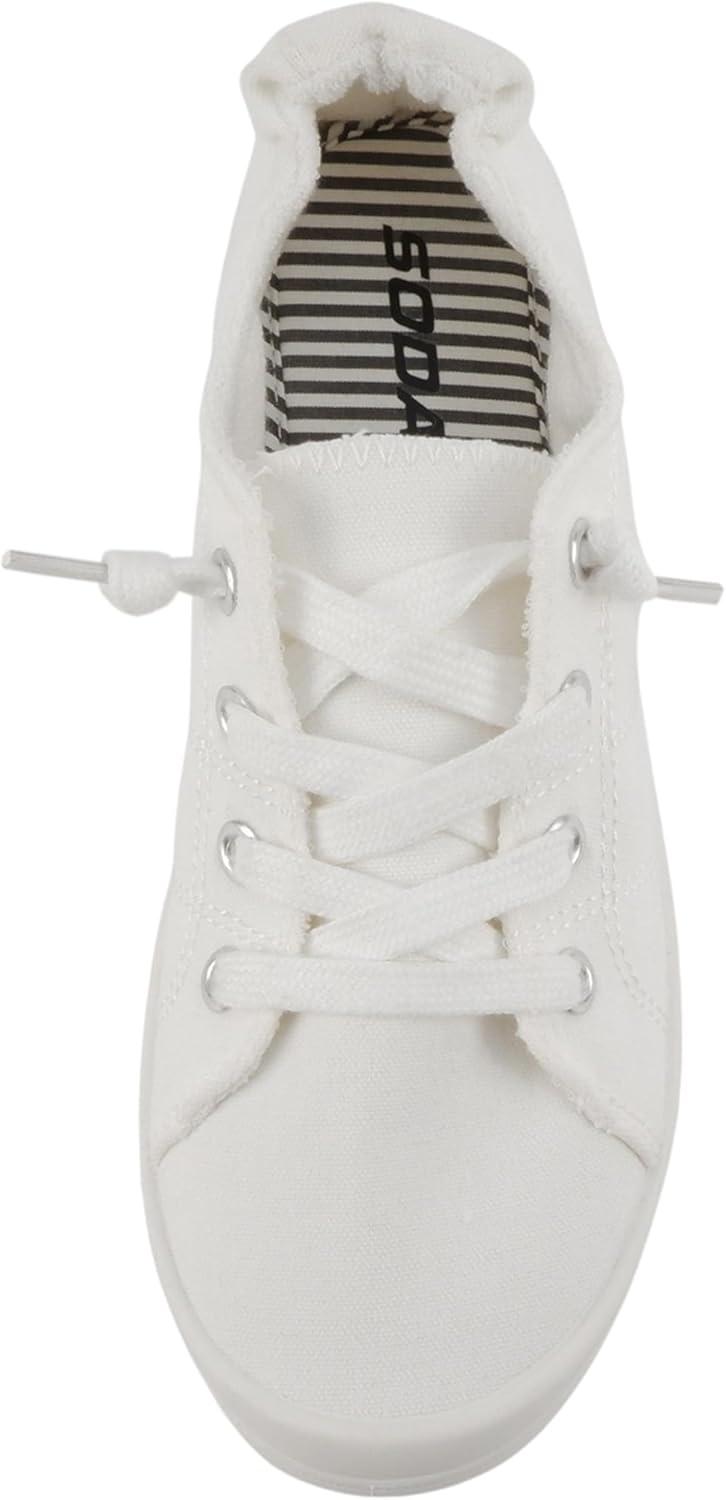 imageSoda Flat Women Shoes Linen Canvas Slip On Sneakers Lace Up Style Loafers ZigSAll White