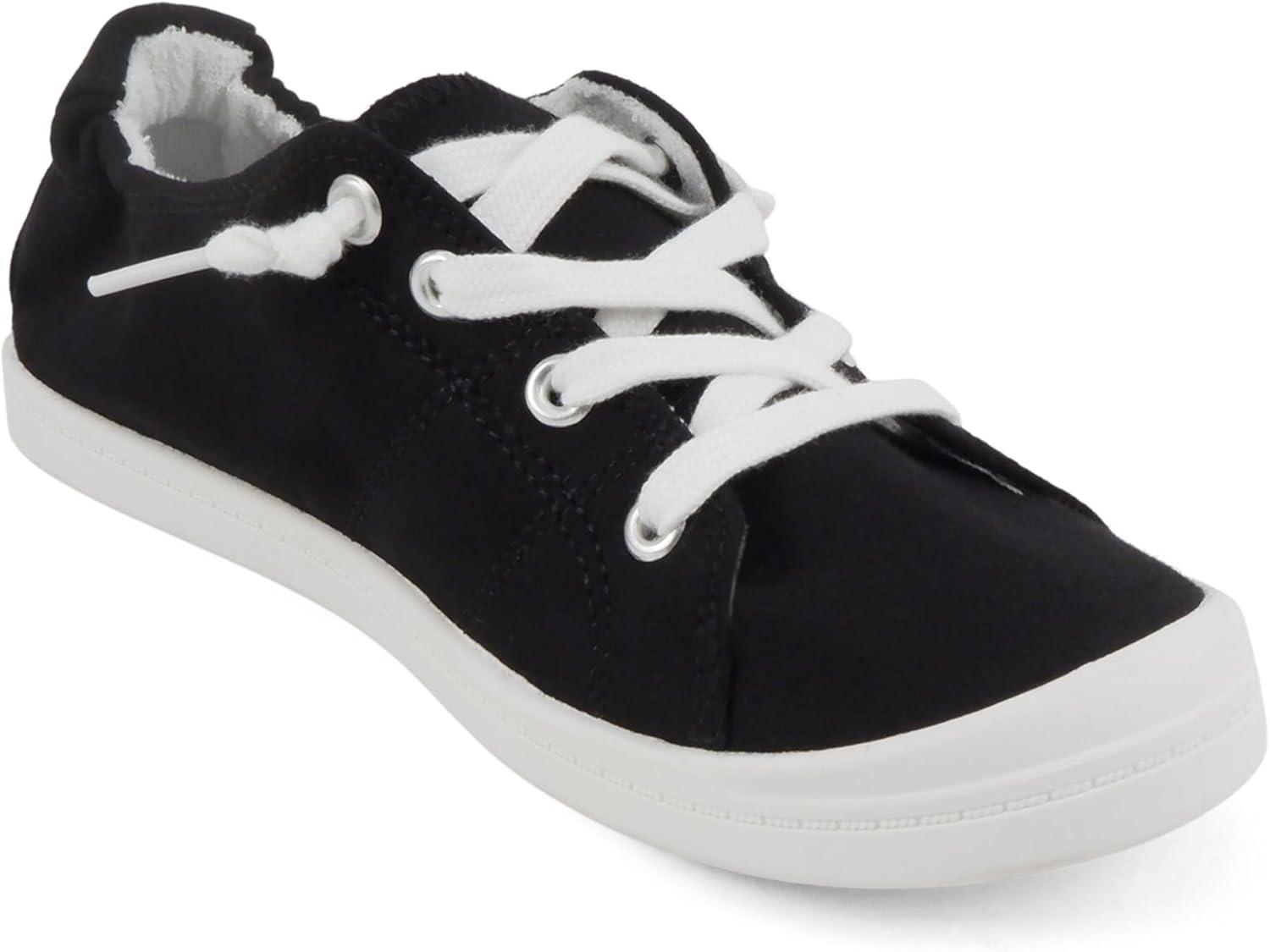 imageSoda Flat Women Shoes Linen Canvas Slip On Sneakers Lace Up Style Loafers ZigSBlackWhite