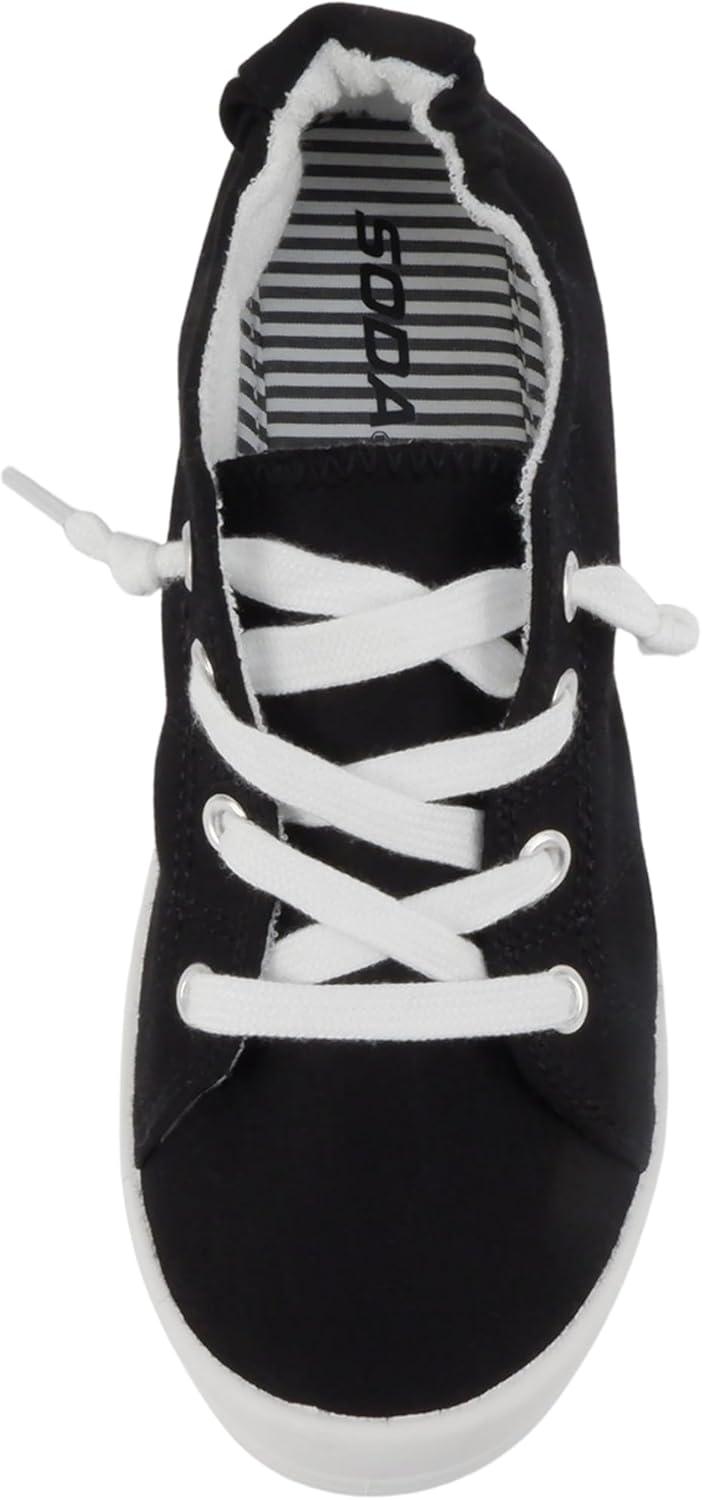 imageSoda Flat Women Shoes Linen Canvas Slip On Sneakers Lace Up Style Loafers ZigSBlackWhite