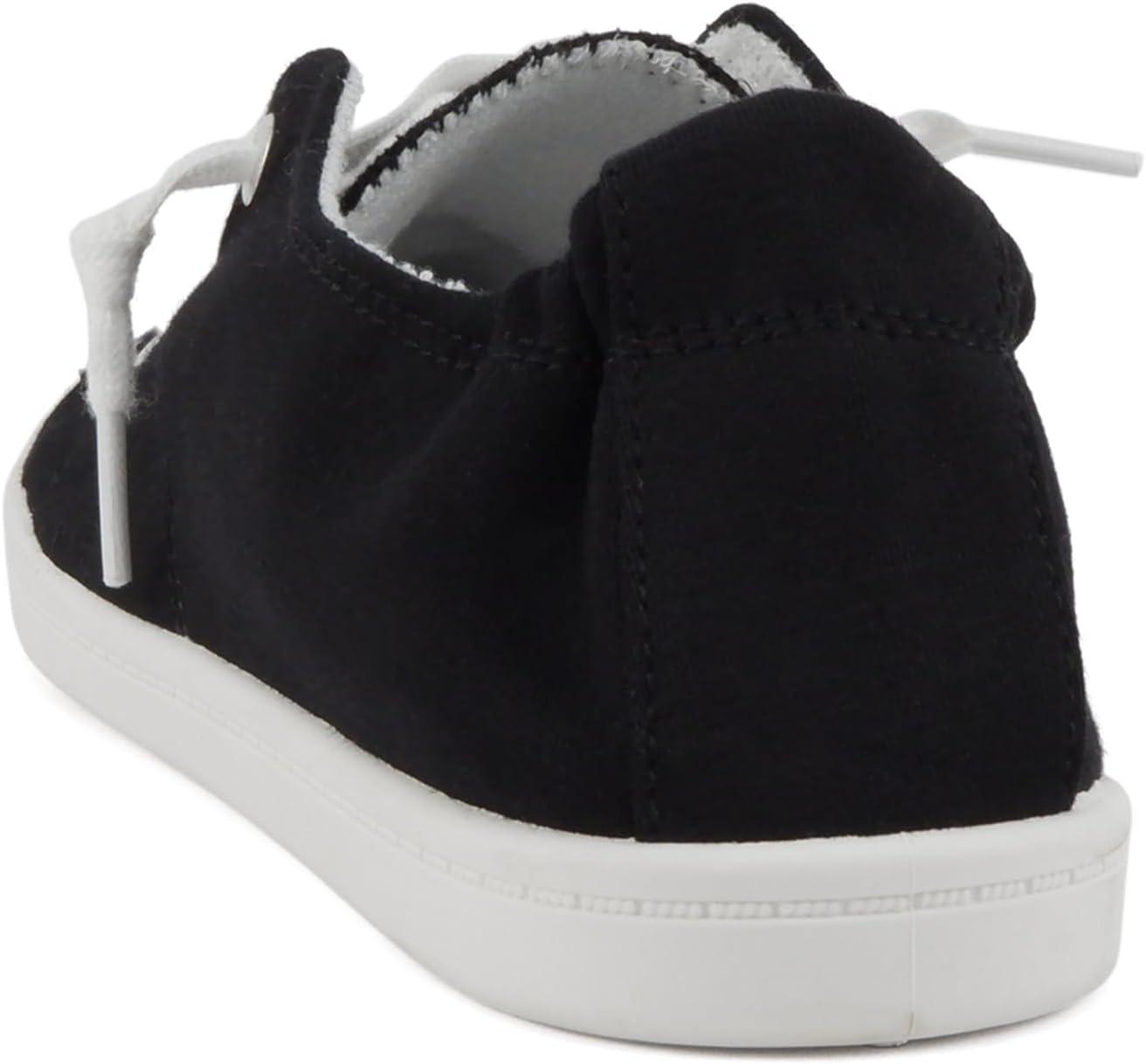 imageSoda Flat Women Shoes Linen Canvas Slip On Sneakers Lace Up Style Loafers ZigSBlackWhite