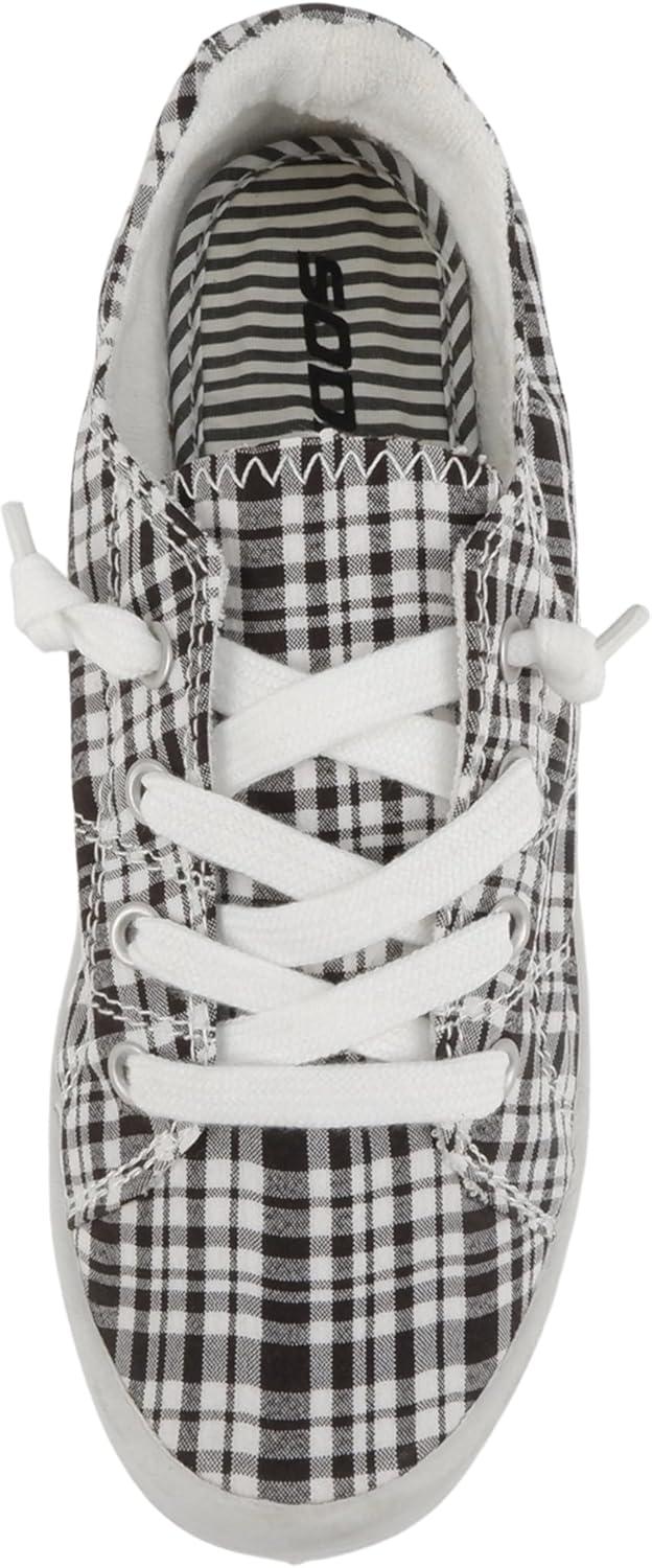 imageSoda Flat Women Shoes Linen Canvas Slip On Sneakers Lace Up Style Loafers ZigSBlackWhite Plaid
