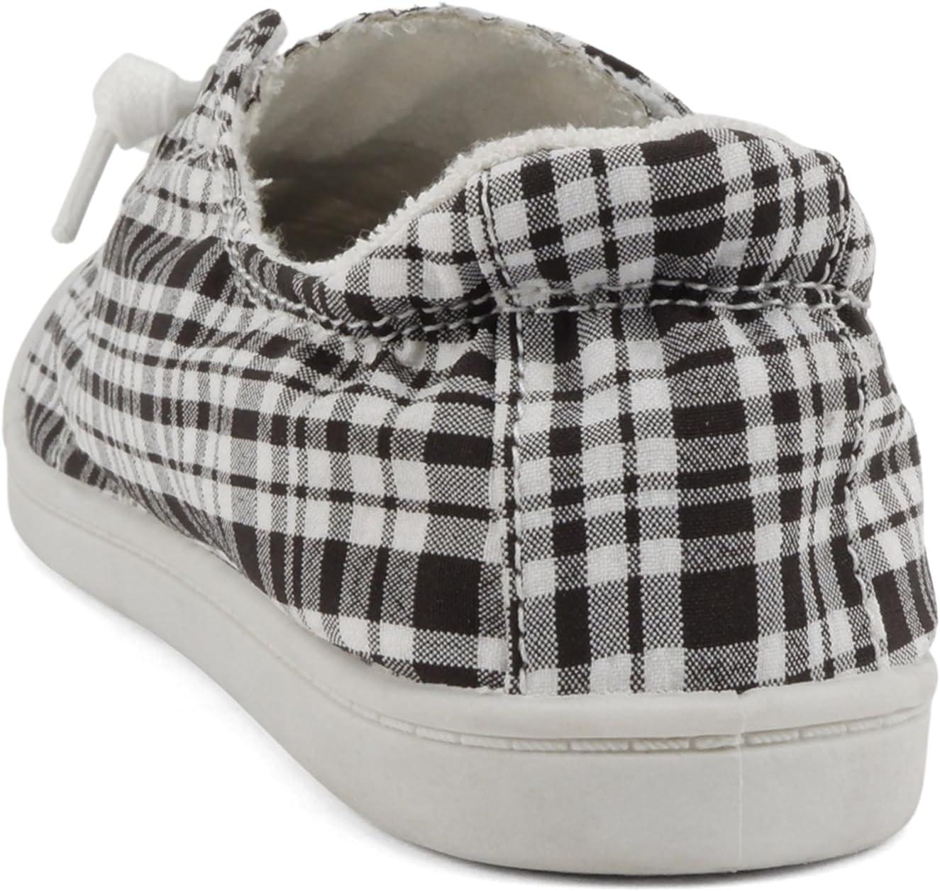 imageSoda Flat Women Shoes Linen Canvas Slip On Sneakers Lace Up Style Loafers ZigSBlackWhite Plaid