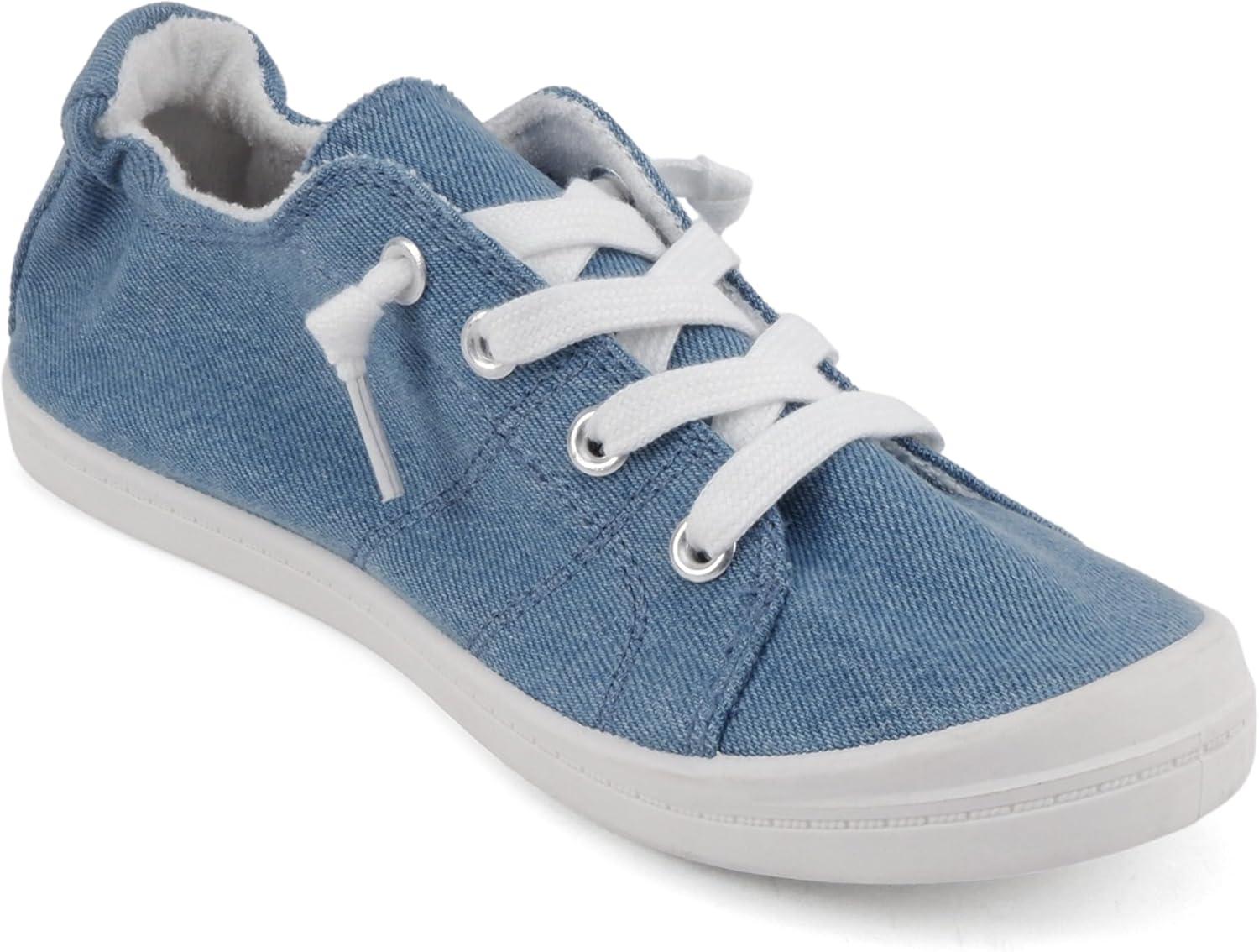 imageSoda Flat Women Shoes Linen Canvas Slip On Sneakers Lace Up Style Loafers ZigSBlue Denim