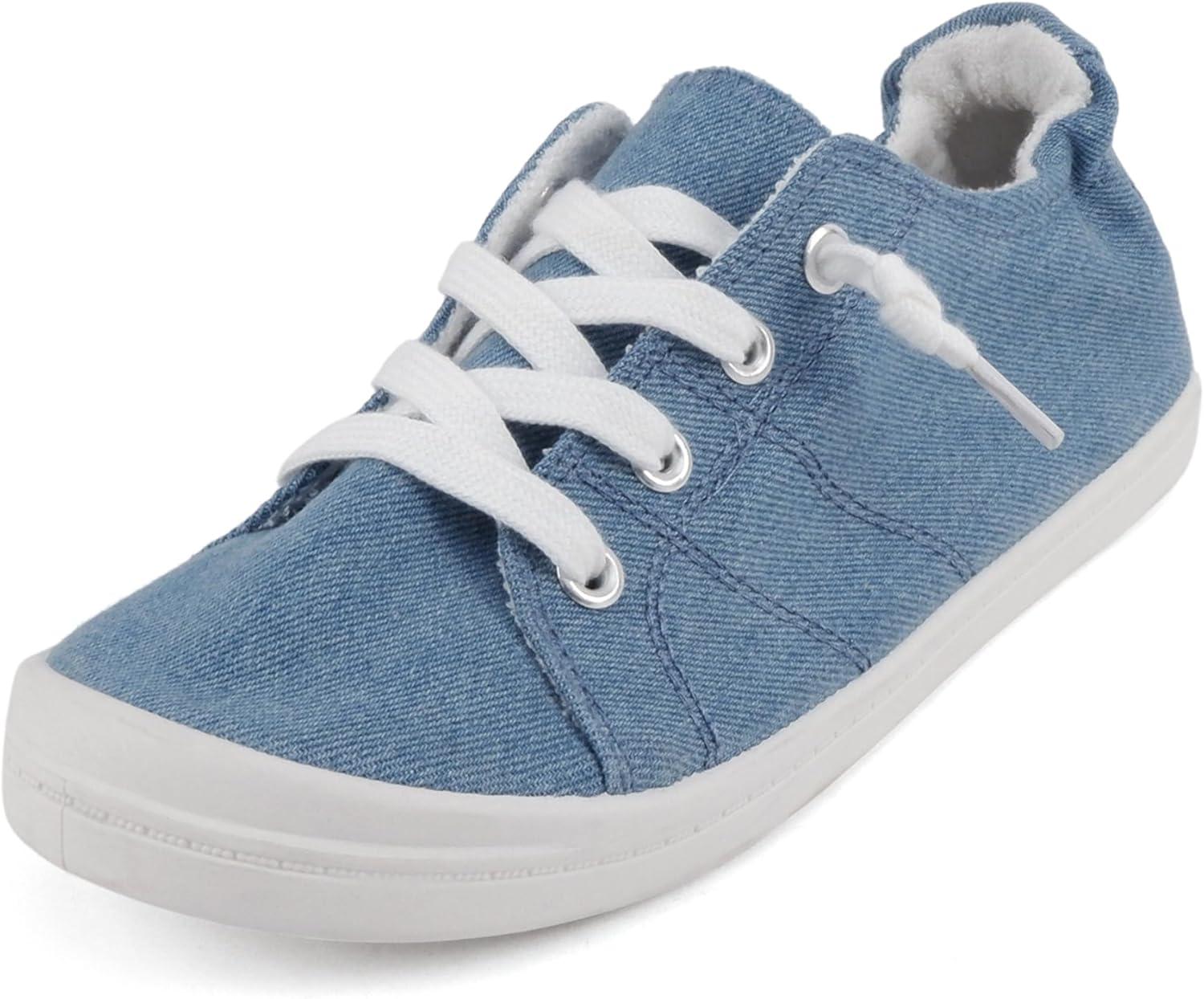 imageSoda Flat Women Shoes Linen Canvas Slip On Sneakers Lace Up Style Loafers ZigSBlue Denim