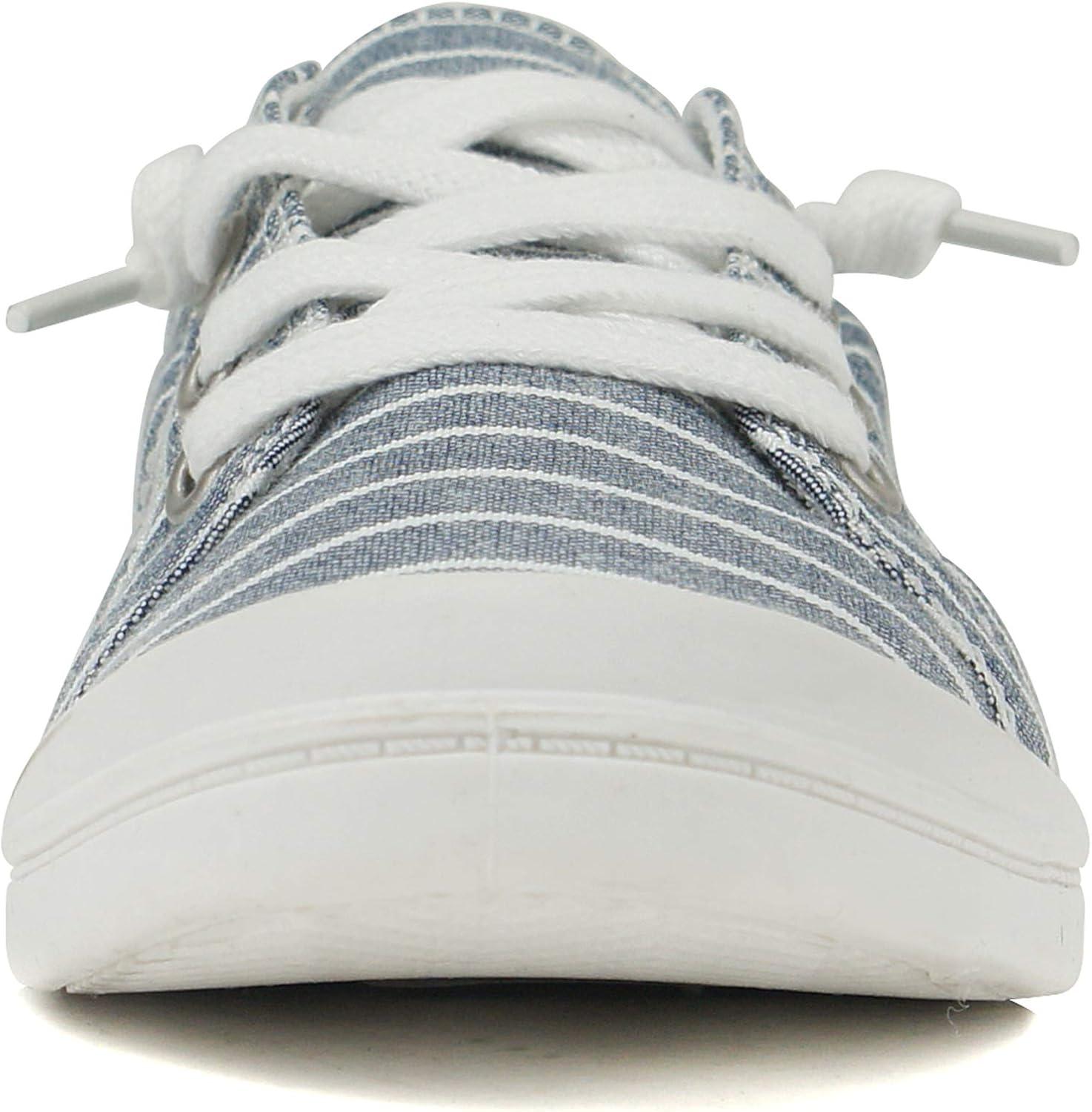 imageSoda Flat Women Shoes Linen Canvas Slip On Sneakers Lace Up Style Loafers ZigSBlue Stripe