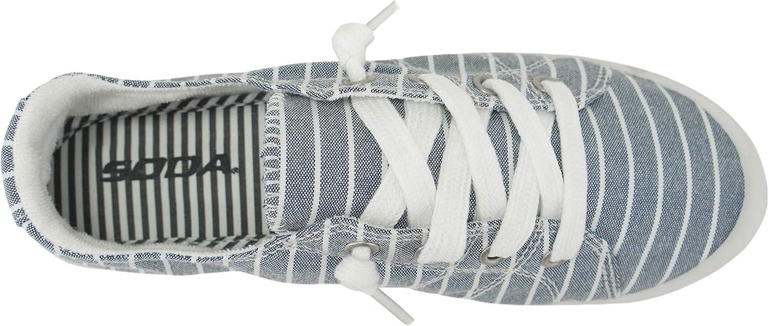 imageSoda Flat Women Shoes Linen Canvas Slip On Sneakers Lace Up Style Loafers ZigSBlue Stripe
