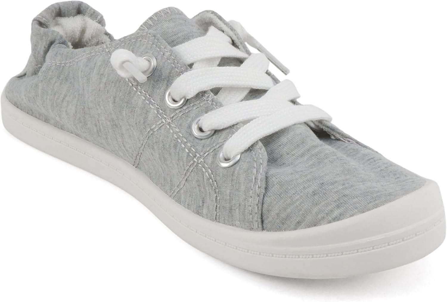 imageSoda Flat Women Shoes Linen Canvas Slip On Sneakers Lace Up Style Loafers ZigSGrey