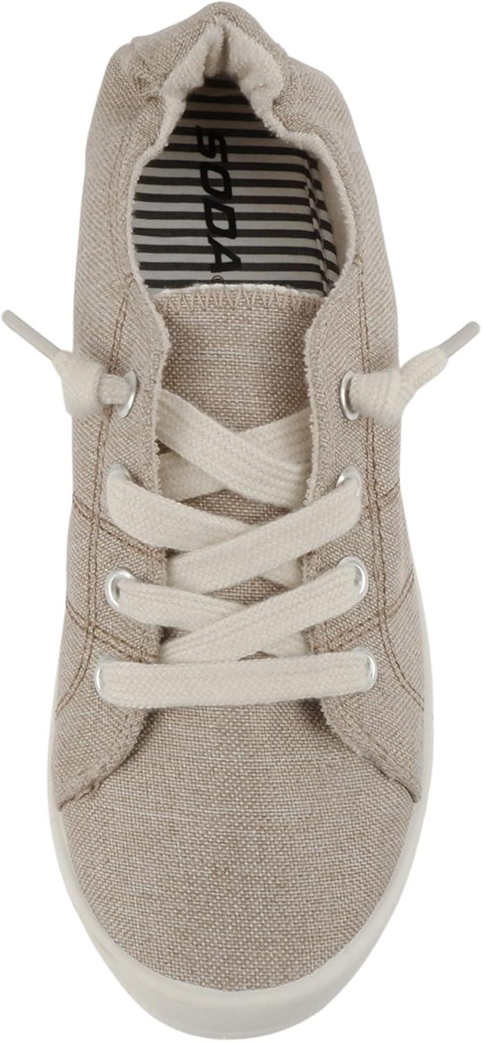 imageSoda Flat Women Shoes Linen Canvas Slip On Sneakers Lace Up Style Loafers ZigSLight Taupe