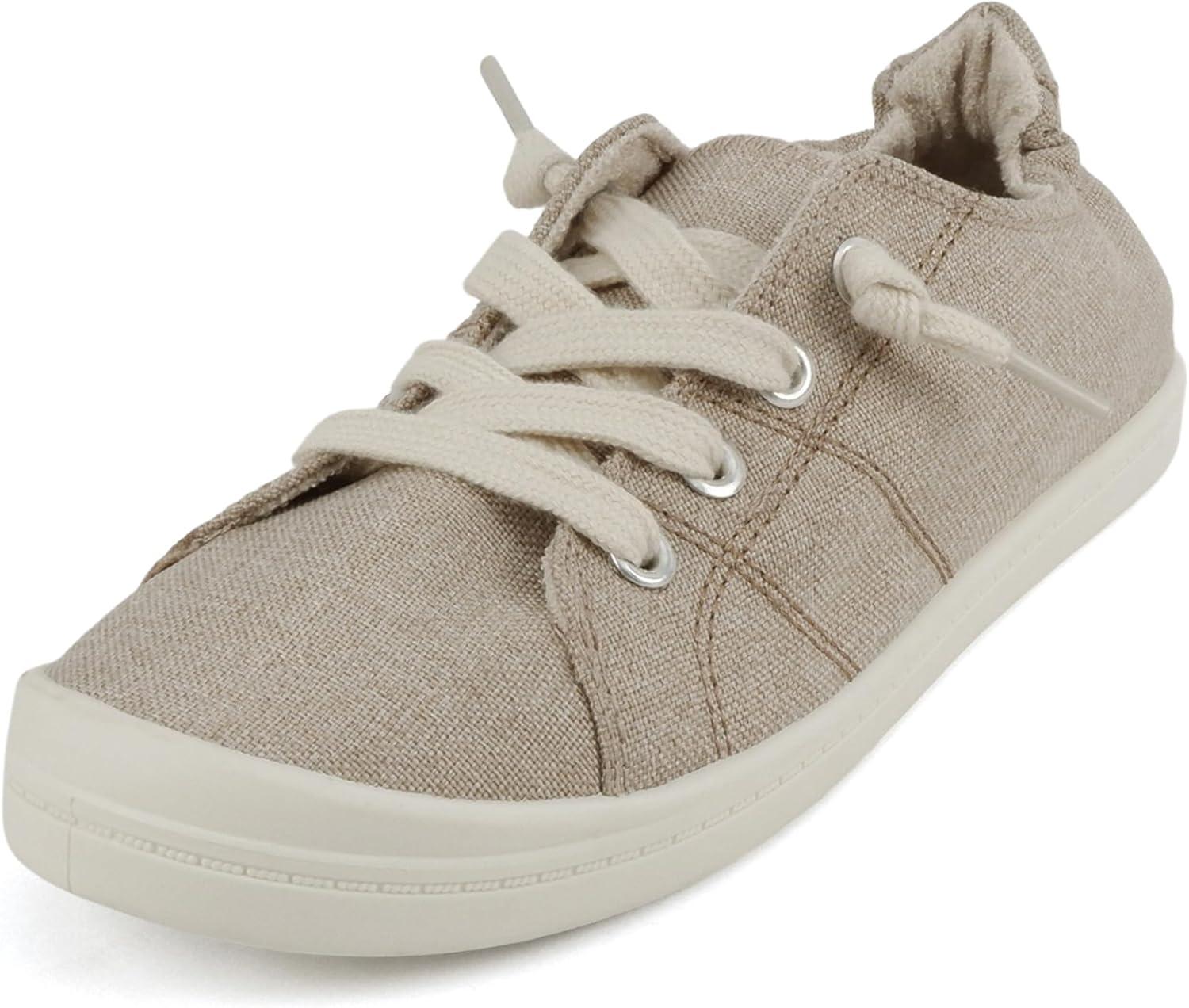 imageSoda Flat Women Shoes Linen Canvas Slip On Sneakers Lace Up Style Loafers ZigSLight Taupe