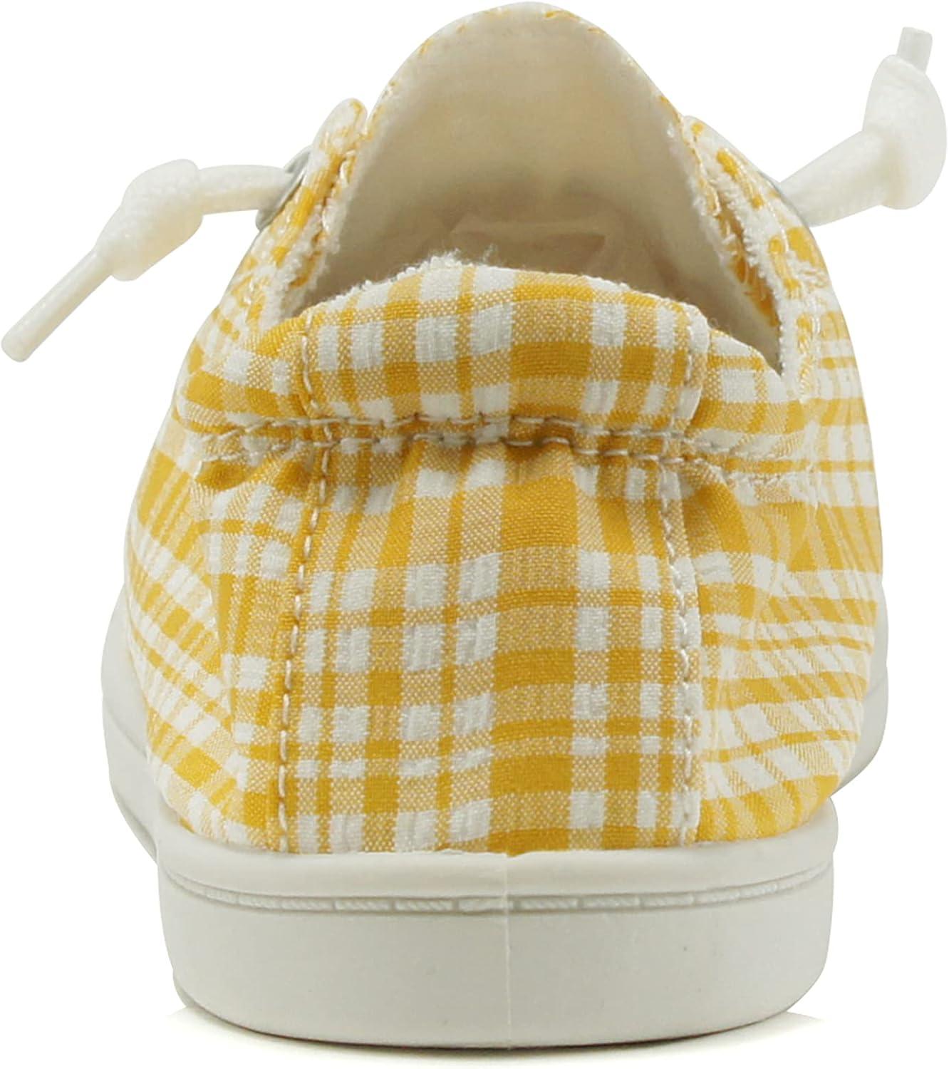 imageSoda Flat Women Shoes Linen Canvas Slip On Sneakers Lace Up Style Loafers ZigSMustardWhite Plaid