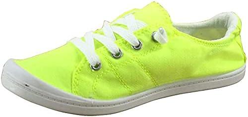 imageSoda Flat Women Shoes Linen Canvas Slip On Sneakers Lace Up Style Loafers ZigSNeon Yellow