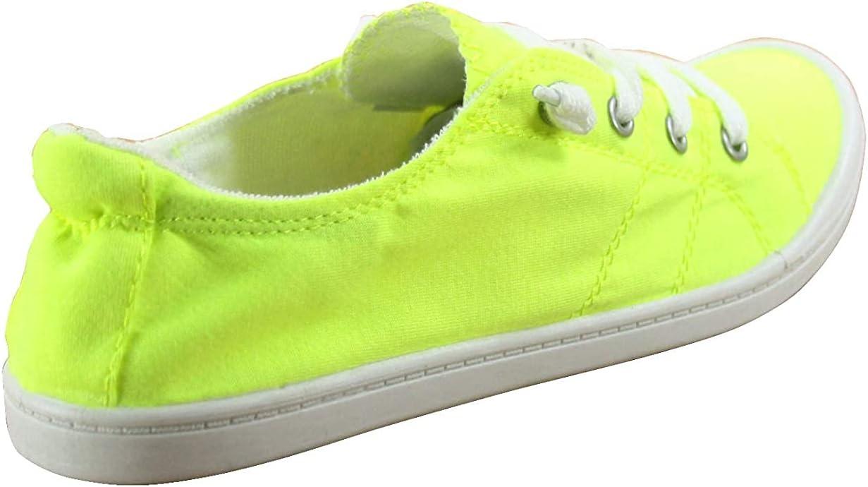 imageSoda Flat Women Shoes Linen Canvas Slip On Sneakers Lace Up Style Loafers ZigSNeon Yellow