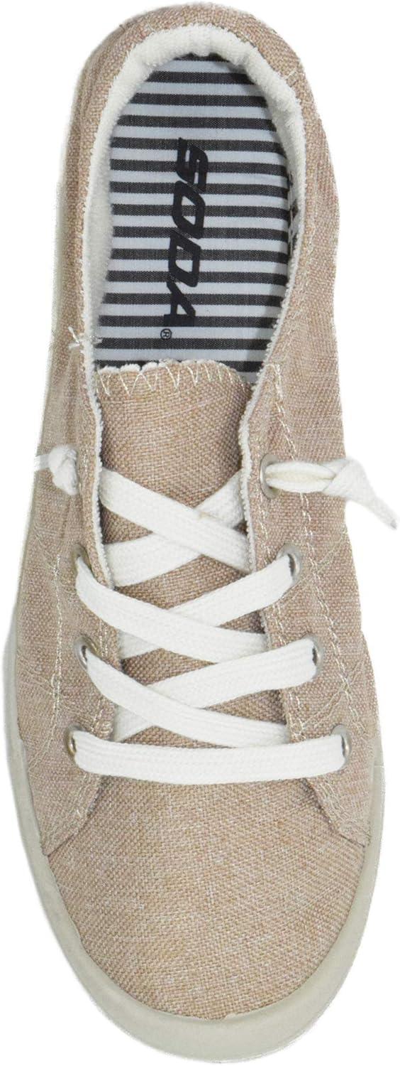 imageSoda Flat Women Shoes Linen Canvas Slip On Sneakers Lace Up Style Loafers ZigSTaupe