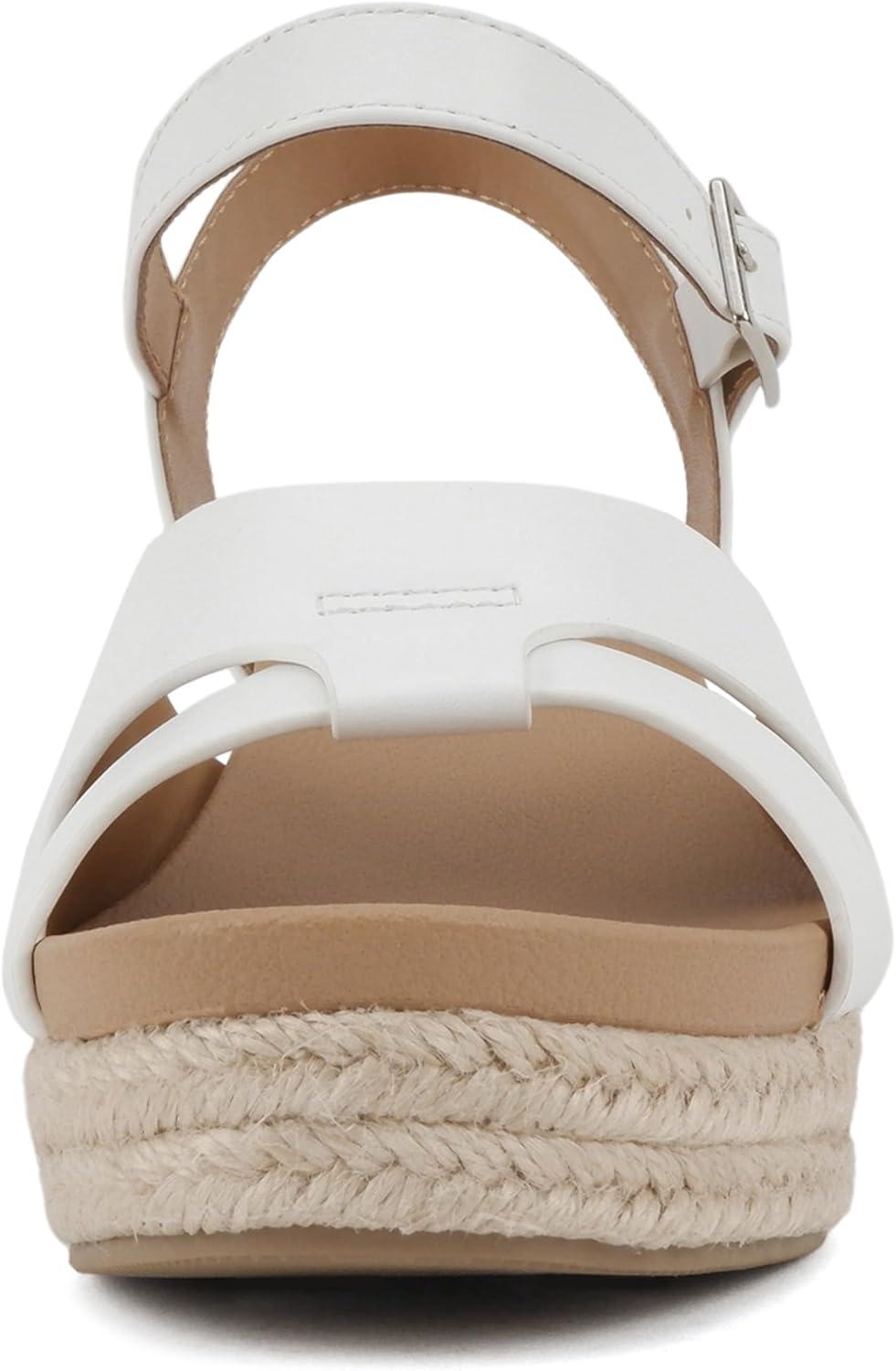 imageSoda Front  Women Round Toe Cross Band Low Heel Espadrille Wedge Sandal with Adjustable Ankle StrapWhite Pu
