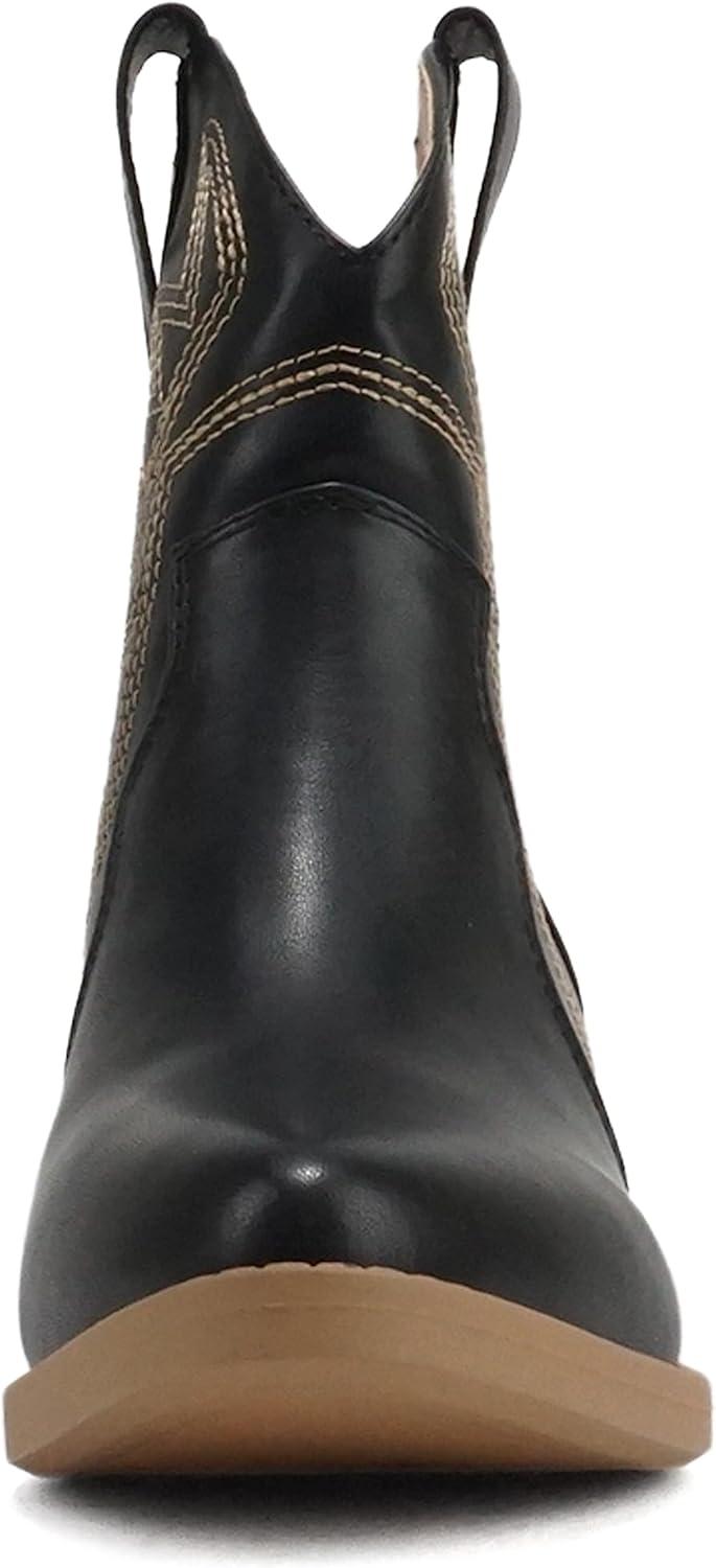 imageSoda GESSO  Women Pointed Toe Stitch SlipOn Low Stack Heel Ankle Western BootBlackNude Pu