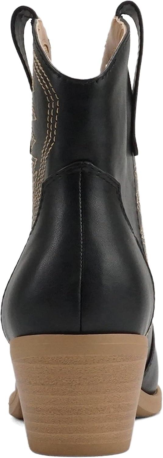 imageSoda GESSO  Women Pointed Toe Stitch SlipOn Low Stack Heel Ankle Western BootBlackNude Pu