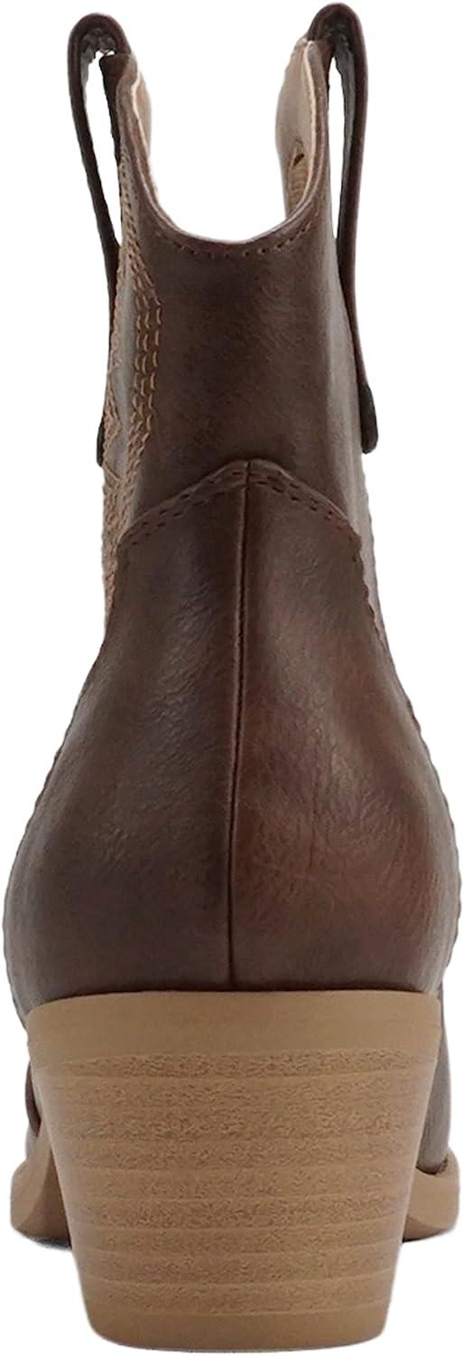 imageSoda GESSO  Women Pointed Toe Stitch SlipOn Low Stack Heel Ankle Western BootBrown Pu