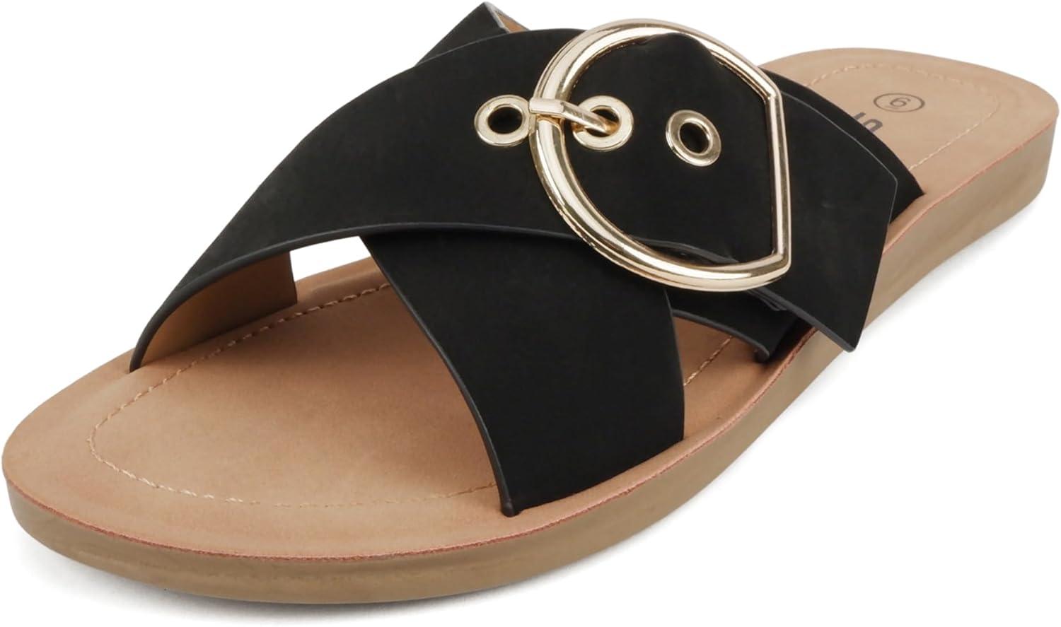 imageSoda GRAPHIC  Women Casual Comfort Crisscross Buckle Flip Flop Fashion Slide Flat Sandals