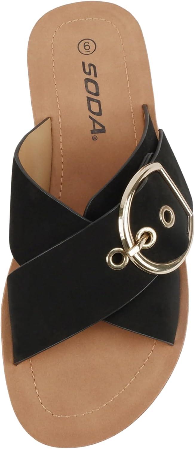 imageSoda GRAPHIC  Women Casual Comfort Crisscross Buckle Flip Flop Fashion Slide Flat Sandals