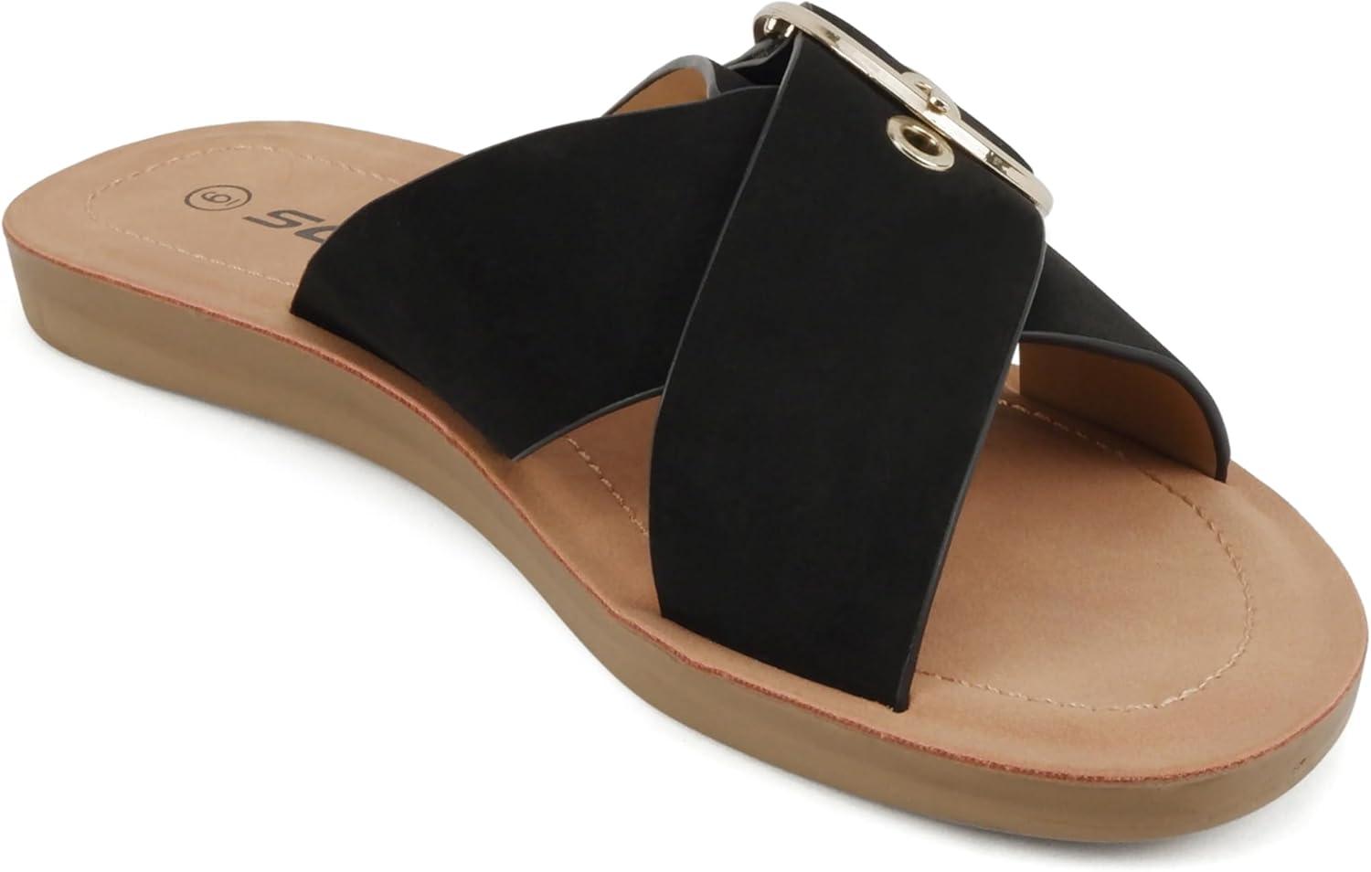 imageSoda GRAPHIC  Women Casual Comfort Crisscross Buckle Flip Flop Fashion Slide Flat Sandals