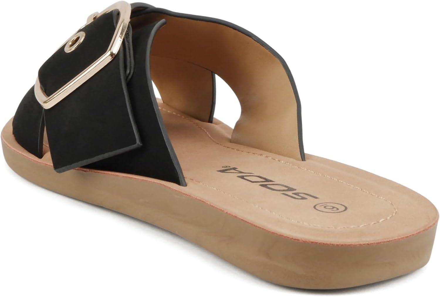 imageSoda GRAPHIC  Women Casual Comfort Crisscross Buckle Flip Flop Fashion Slide Flat Sandals