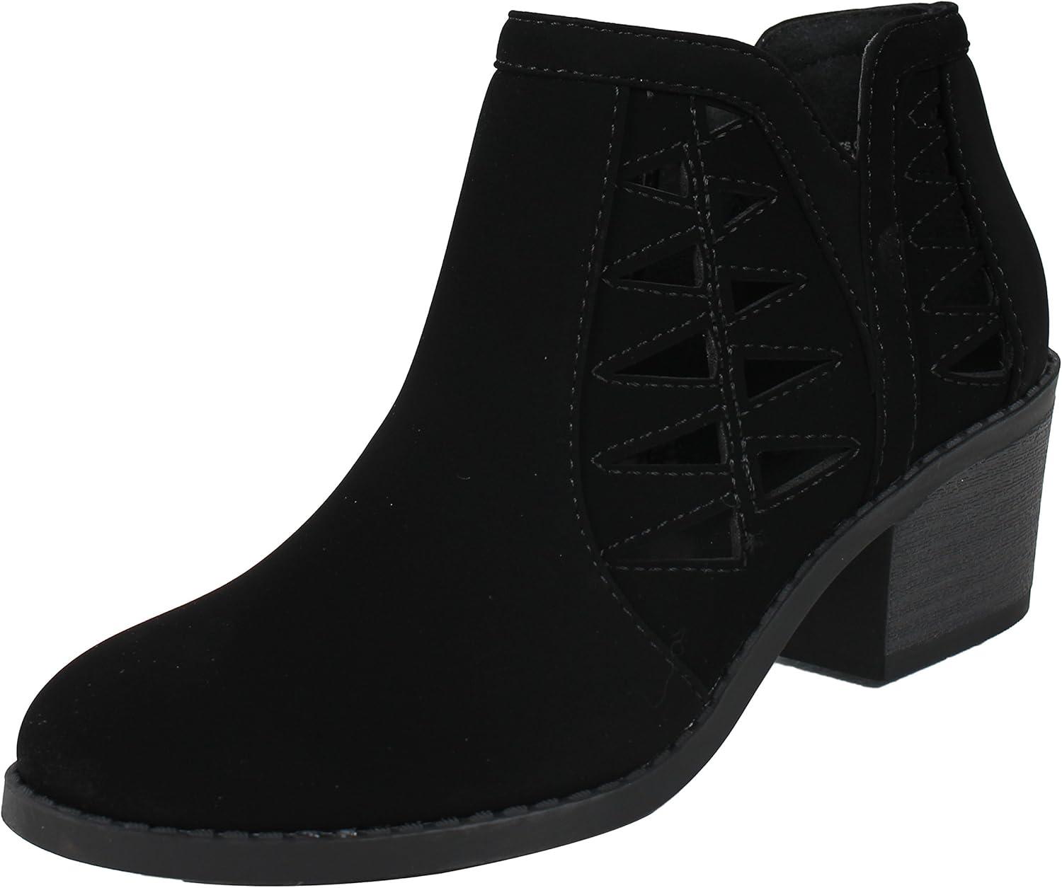 imageSoda Girls Triangle Cutout Side Chunky Stacked Heel Ankle BootBlack