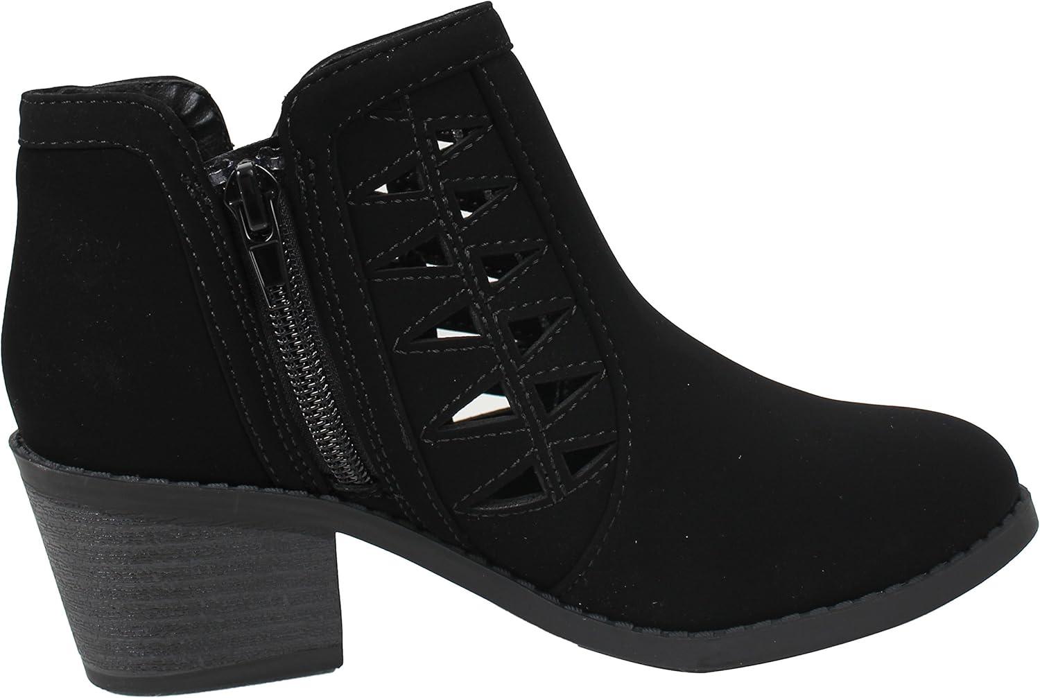 imageSoda Girls Triangle Cutout Side Chunky Stacked Heel Ankle BootBlack